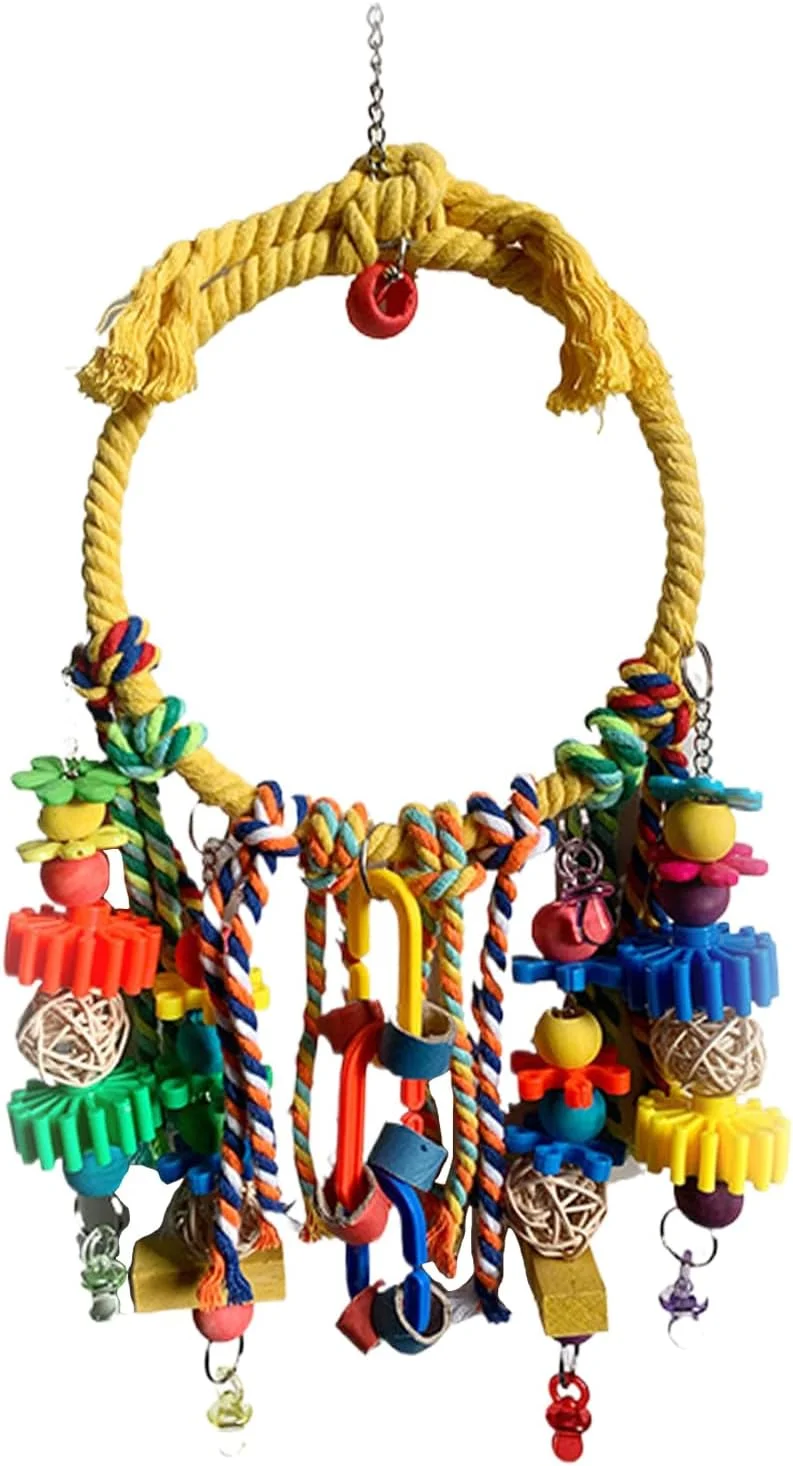 اسباب بازی های طوطی | حلقه رنگارنگ تاب پرنده اسباب بازی های کوکاتیل - طناب پنبه ای لوازم حیوانات خانگی بازی های تعاملی برای کوکاتیل کانور قناری فنچ جویدن ورزش غنی سازی صعود