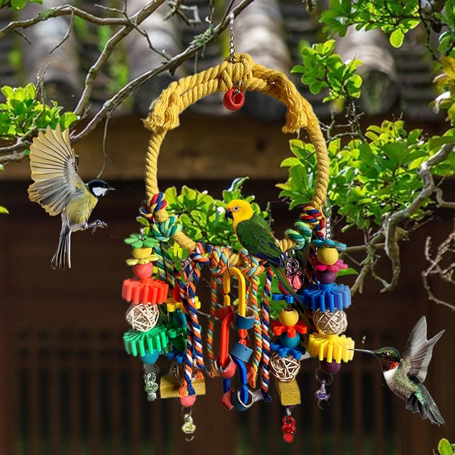اسباب بازی های طوطی | حلقه رنگارنگ تاب پرنده اسباب بازی های کوکاتیل - طناب پنبه ای لوازم حیوانات خانگی بازی های تعاملی برای کوکاتیل کانور قناری فنچ جویدن ورزش غنی سازی صعود