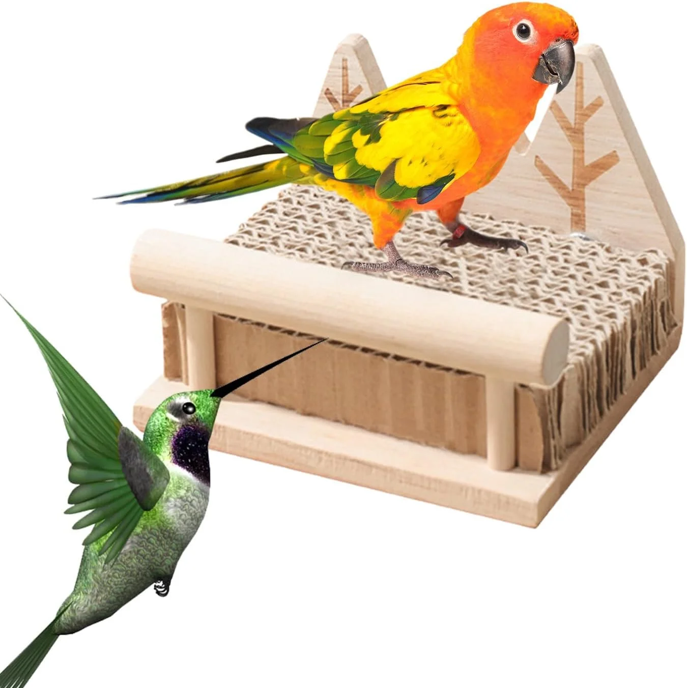 اسباب بازی طوطی - اسباب بازی چوبی نشیمنگاه پرنده برای قفس - لوازم جانبی چوبی پایه برای خرد کردن، جویدن، جستجو، بازی، آموزش، داخل و خارج از خانه