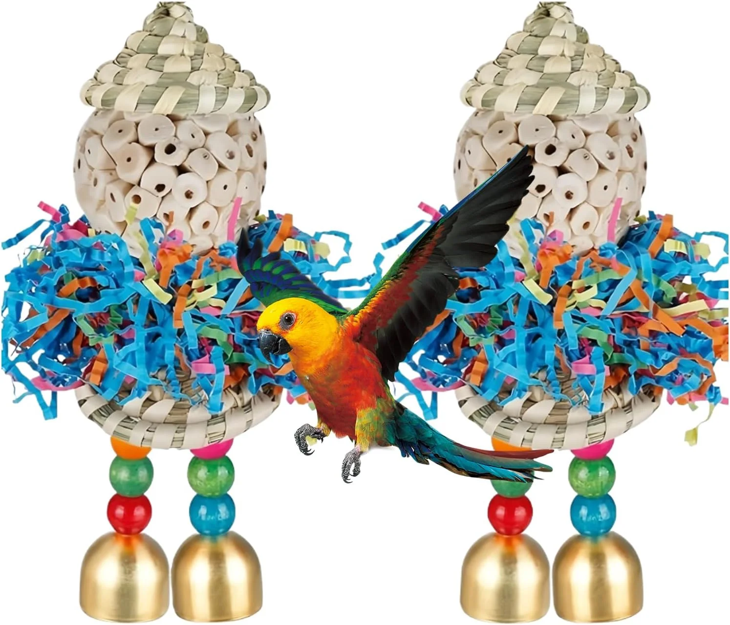 اسباب بازی های جستجوی غذا برای پرندگان، اسباب بازی های خرد کردنی طوطی - توپ جویدنی برای قفس کاکادو، فنچ، عروس هلندی، قناری، مرغ عشق، ماکائو، طوطی