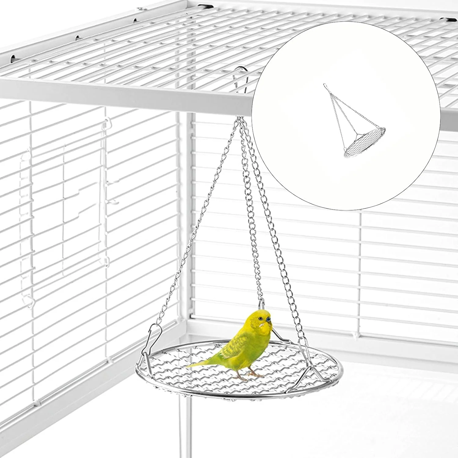 تاب بازی و آویز قفس پرنده استیل ضد زنگ ایمن با زنجیر فلزی برای طوطی، عروس هلندی و پرندگان کوچک خانگی تاب بازی و آویز قفس پرنده استیل ضد زنگ ایمن با زنجیر فلزی برای طوطی، عروس هلندی و پرندگان کوچک خانگی
