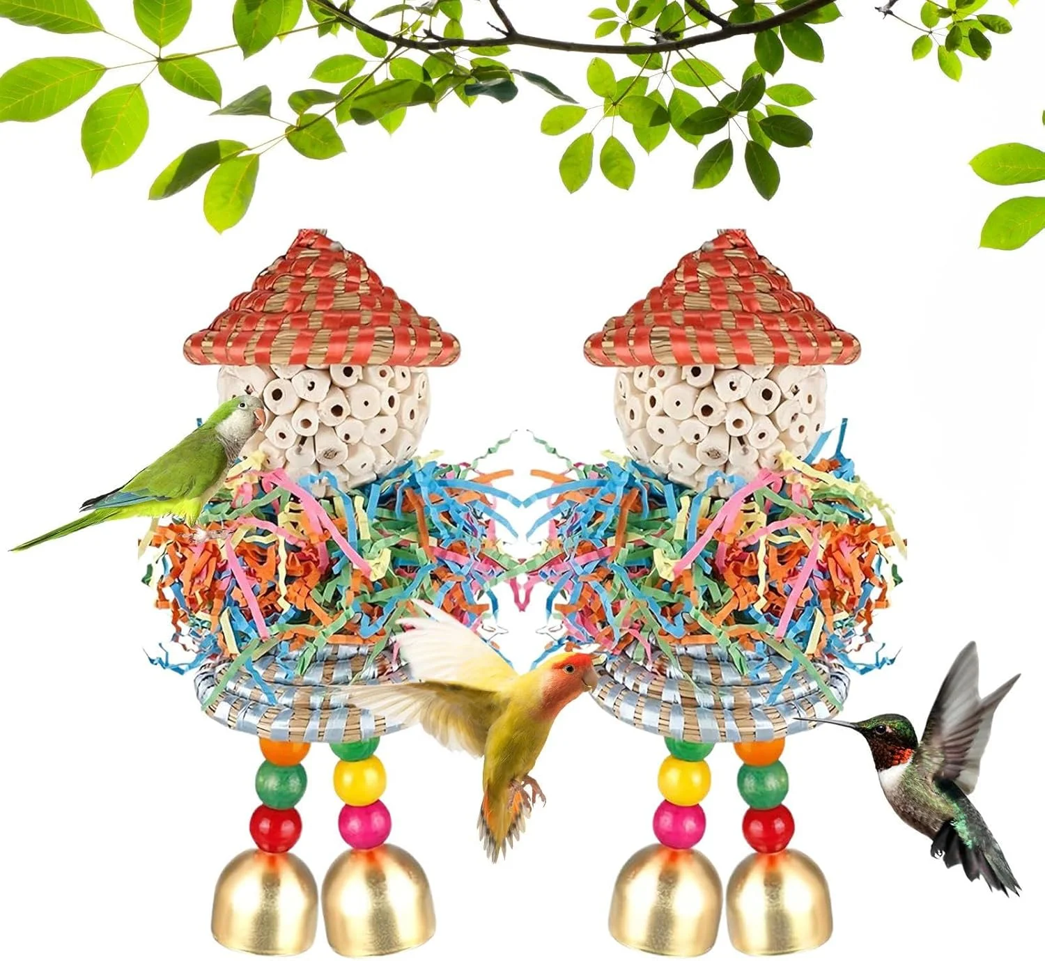 اسباب بازی های جستجوی غذا برای پرندگان - اسباب بازی های خرد کردنی پرندگان - توپ جویدنی برای قفس کاکادو، فنچ، عروس هلندی، قناری، مرغ عشق، ماکائو، طوطی