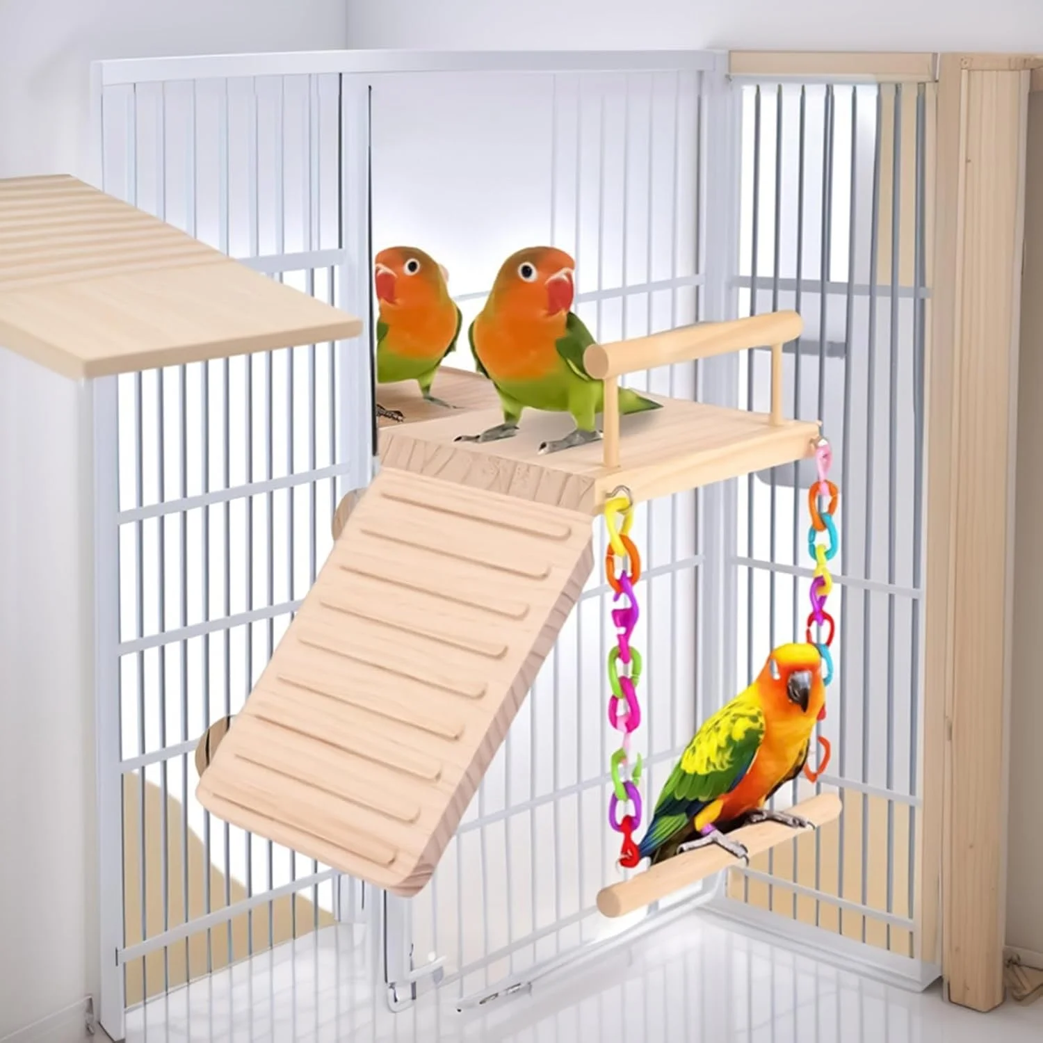 تاب پرنده - تاب چوبی پرنده با آینه - اسباب بازی جویدنی پرنده، لوازم جانبی قفس حیوانات خانگی برای مرغ عشق، طوطی، عروس هلندی، ماکائو، مرغ مینا، طوطی برزیلی و فنچ تاب پرنده - تاب چوبی پرنده با آینه - اسباب بازی جویدنی پرنده، لوازم جانبی قفس حیوانات خانگی برای مرغ عشق، طوطی، عروس هلندی، ماکائو، مرغ مینا، طوطی برزیلی و فنچ