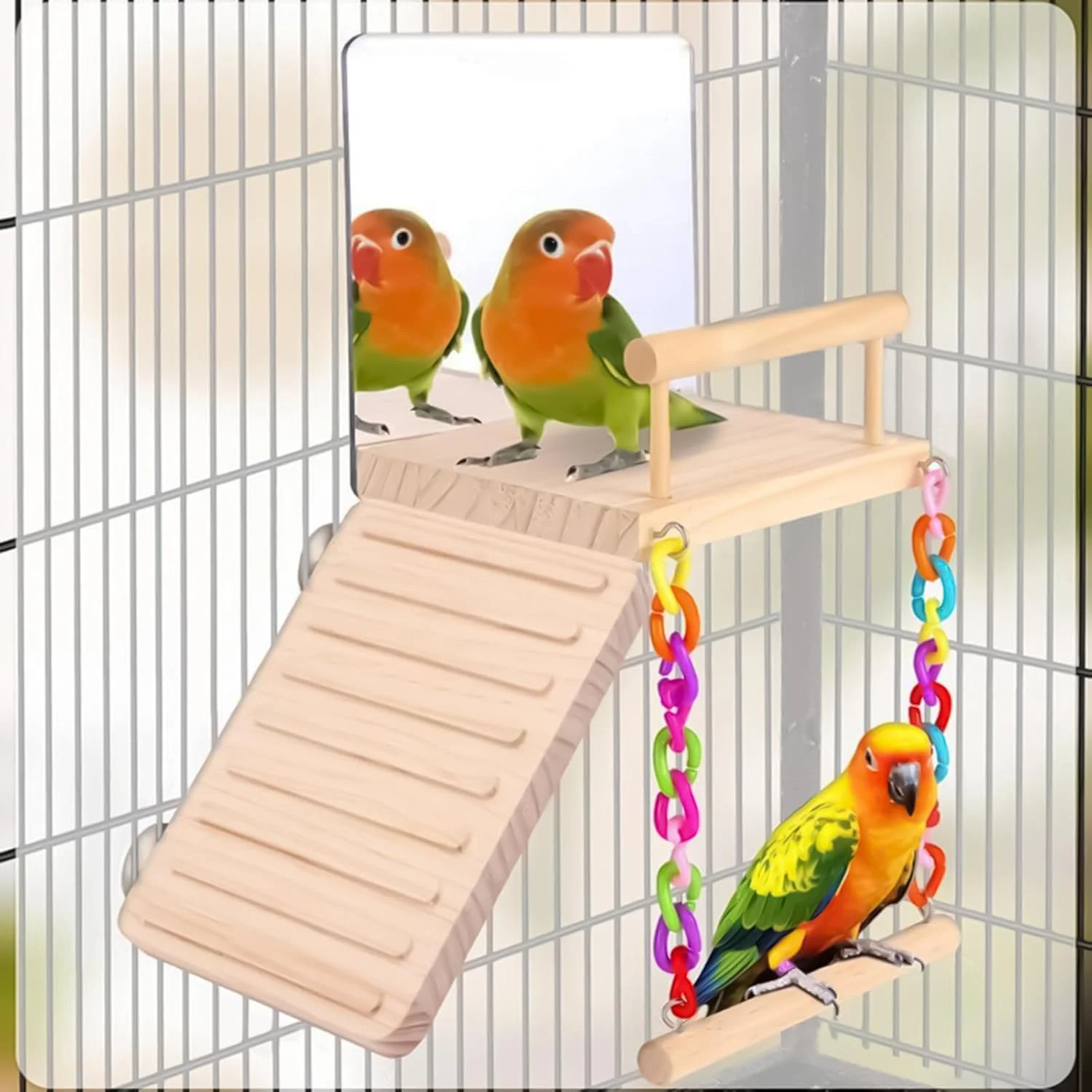 پایه نشیمنگاه پرنده - پایه آموزشی چوبی طوطی به همراه نردبان صعود و آینه، اسباب بازی جویدنی پرنده، لوازم جانبی قفس حیوانات خانگی برای طوطی کوتوله، عروس هلندی، ماکائو، مرغ عشق، کانور و فنچ پایه نشیمنگاه پرنده - پایه آموزشی چوبی طوطی به همراه نردبان صعود و آینه، اسباب بازی جویدنی پرنده، لوازم جانبی قفس حیوانات خانگی برای طوطی کوتوله، عروس هلندی، ماکائو، مرغ عشق، کانور و فنچ