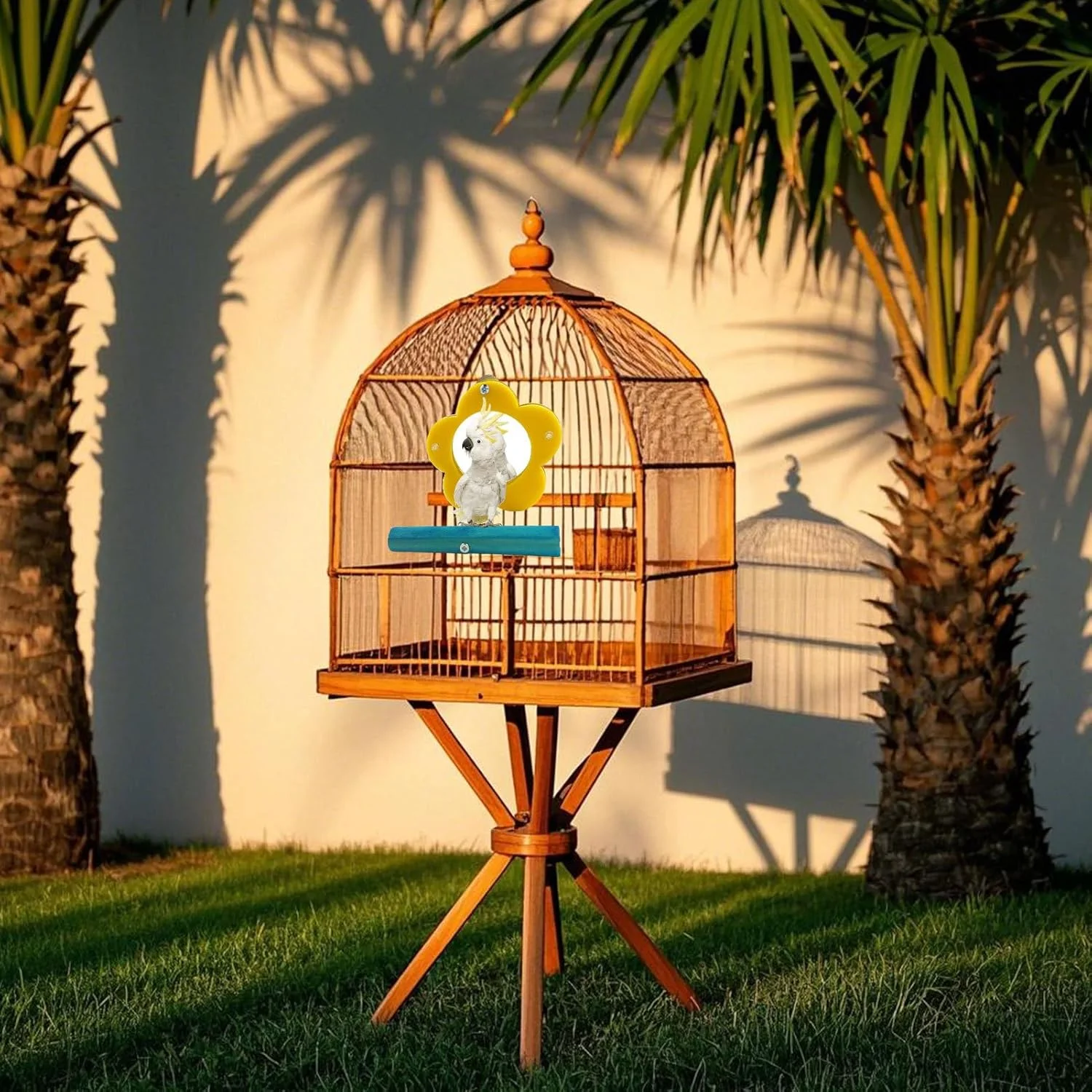 آینه پرنده طوطی، آینه تعاملی پرنده اسباب بازی طوطی، پایه غنی سازی شکل گل جویدنی، لوازم حیوانات خانگی، لوازم جانبی قفس کوکاتیل