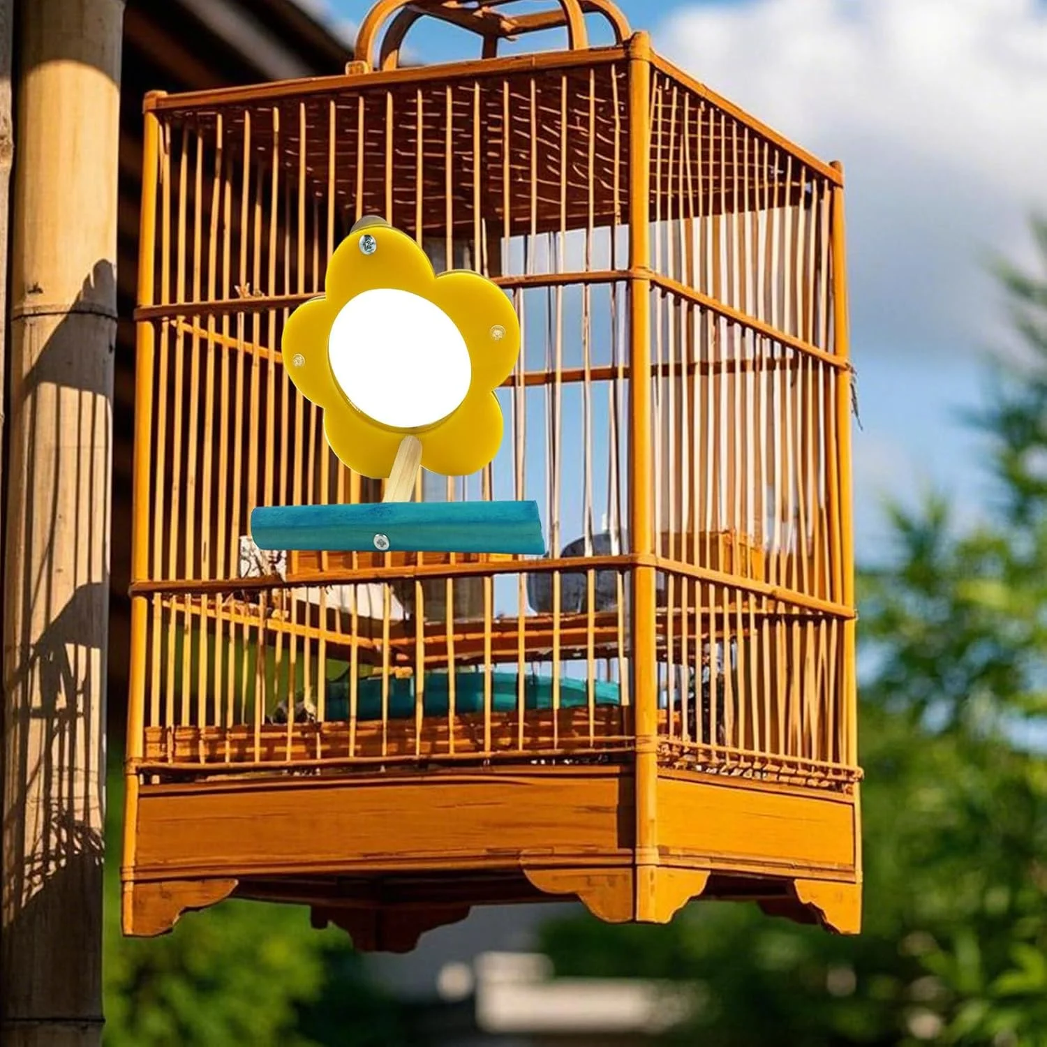 آینه پرنده طوطی، آینه تعاملی پرنده اسباب بازی طوطی، پایه غنی سازی شکل گل جویدنی، لوازم حیوانات خانگی، لوازم جانبی قفس کوکاتیل