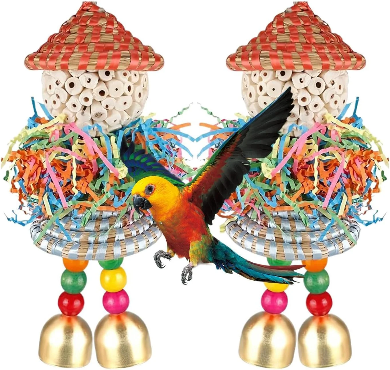 اسباب بازی های جستجوی غذا برای پرندگان | 2 عدد اسباب بازی خرد کردنی برای پرندگان | توپ محرک برای فنچ، ماکائو، عروس هلندی، طوطی، قناری، کاکادو - آموزش قفس