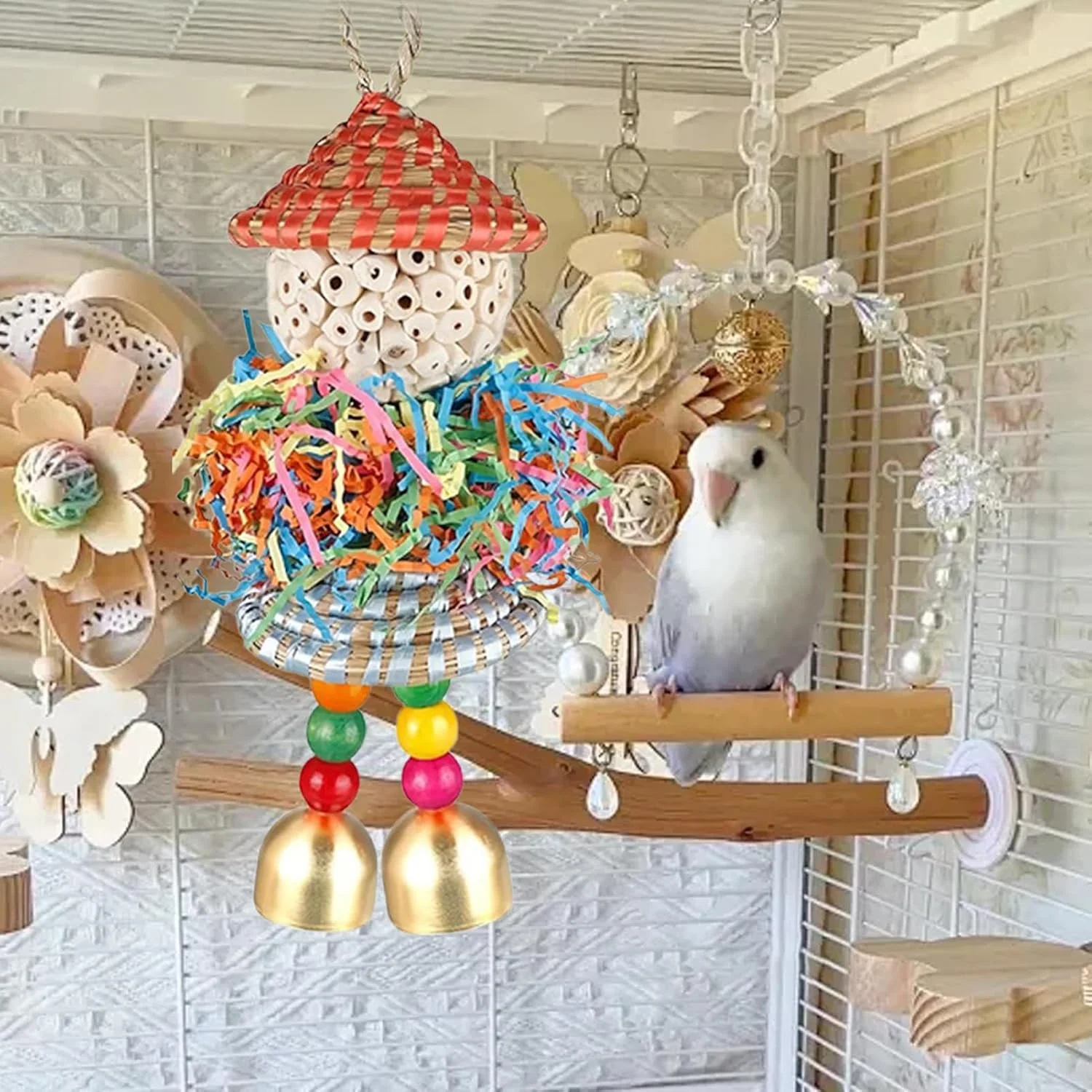 اسباب بازی های جستجوی غذا برای پرندگان | 2 عدد اسباب بازی خرد کردنی برای پرندگان | توپ محرک برای فنچ، ماکائو، عروس هلندی، طوطی، قناری، کاکادو - آموزش قفس