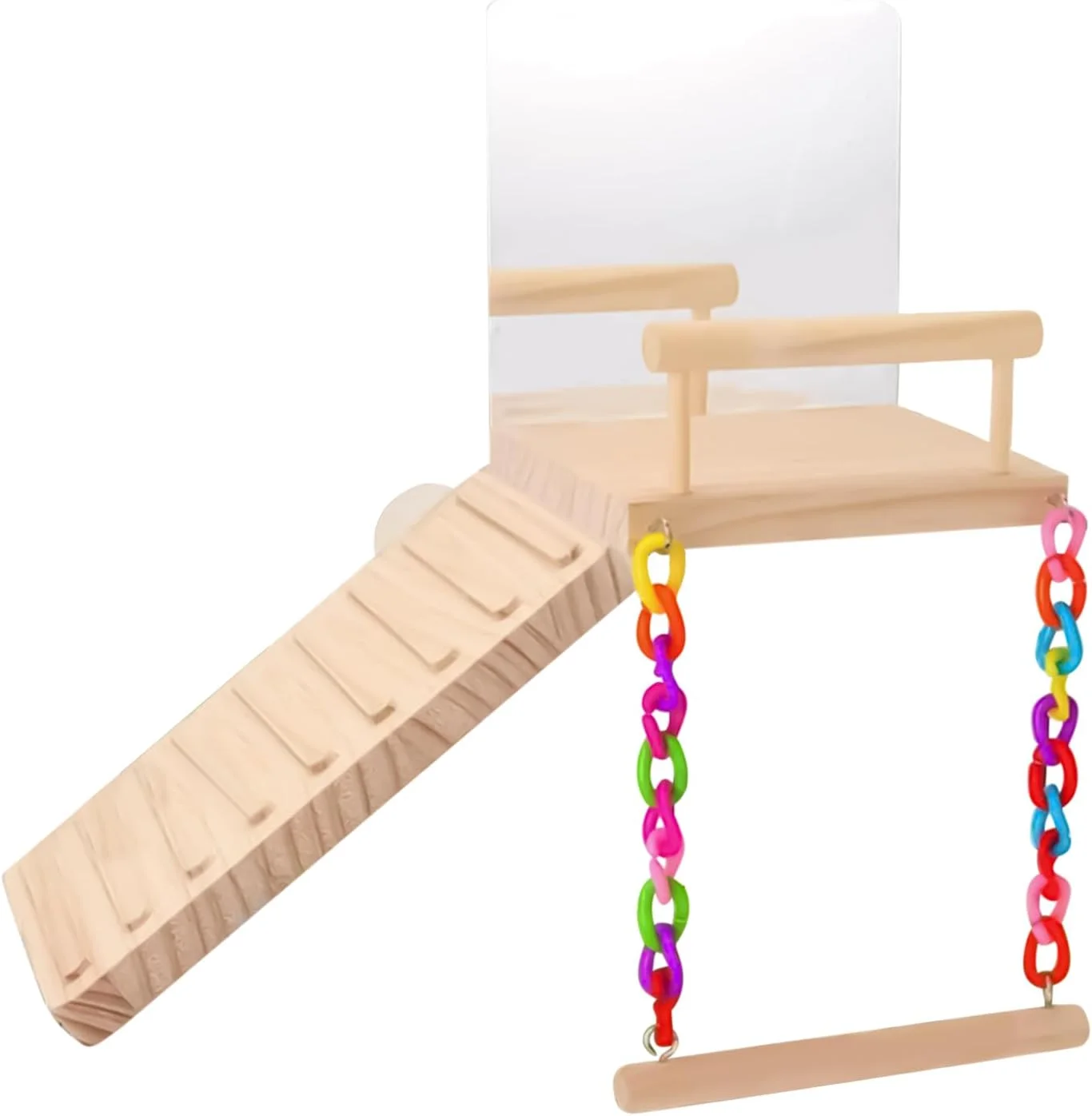 استند نشیمنگاه پرنده | نشیمنگاه چوبی طوطی به همراه نردبان صعود - اسباب بازی چند منظوره برای پرندگان، مناسب برای مرغ عشق، عروس هلندی، فنچ، طوطی ماکائو، کانور و گنجشک