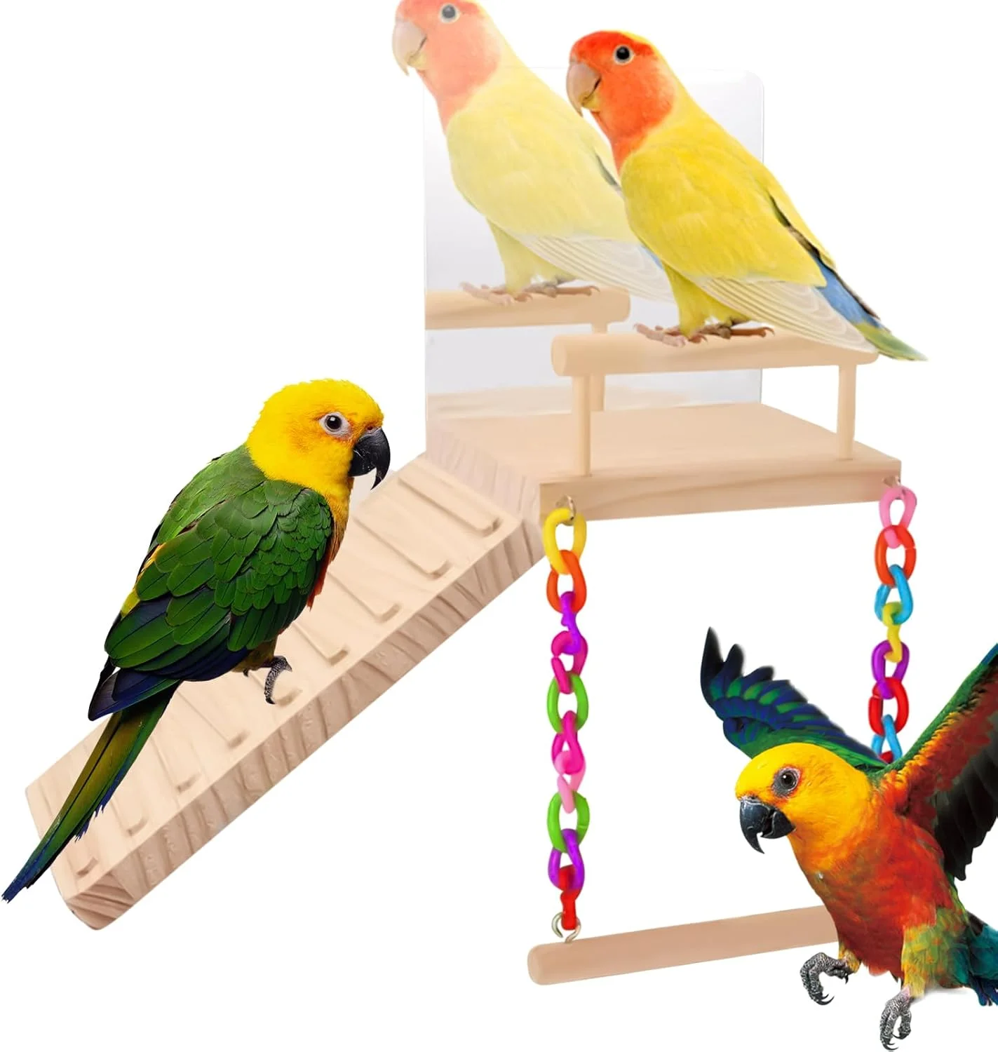 نردبان صعود پرنده | نشیمنگاه چوبی طوطی همراه با نردبان صعود - اسباب بازی چند منظوره برای نشستن پرندگان برای ماکائو، مرغ عشق، کانور، پاراکیت، عروس هلندی، گنجشک و فنچ