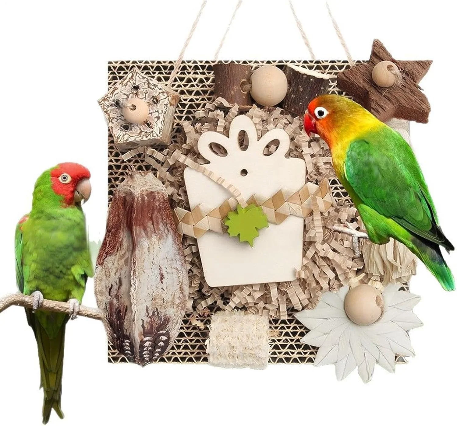 اسباب بازی پرنده برای مرغ عشق، اسباب بازی های قفس پرنده چوبی مقوایی | لوازم جانبی قفس برای جویدن بالکن حیاط مرغ در فضای باز داخل خانه پنجره زمین بازی پاسیو باغ حیاط