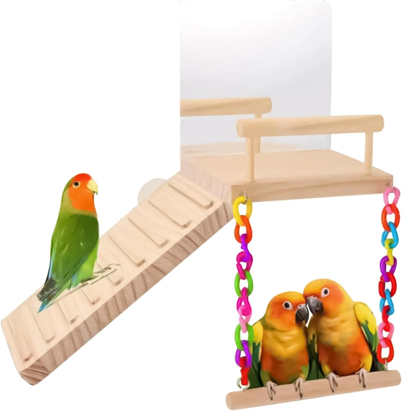 نشیمنگاه چوبی پرنده با نردبان صعود - لوازم جانبی قفس حیوانات خانگی، اسباب بازی نشیمن پرنده برای عروس هلندی، گنجشک، طوطی کوتوله، فنچ و مرغ عشق