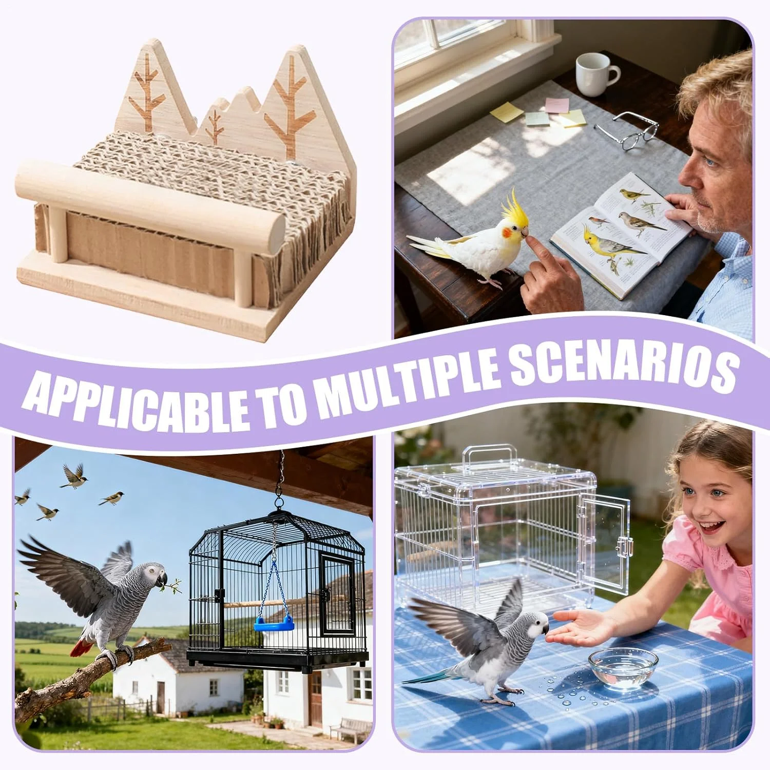 اسباب بازی پرنده برای طوطی، اسباب بازی چوبی نشیمنگاه پرنده برای قفس، پایه بازی چوبی برای ساخت، خرد کردن، آموزش، لوازم جانبی نشیمنگاه قفس داخلی و خارجی