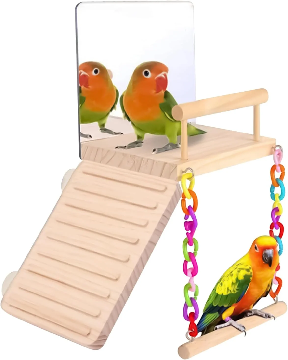 نشیمنگاه چوبی پرنده | تاب چوبی نشیمنگاه مرغ مگس خوار به همراه آینه، لوازم جانبی قفس حیوانات خانگی، اسباب بازی نشیمن پرنده برای عروس هلندی، گنجشک، طوطی کوتوله، فنچ و مرغ عشق