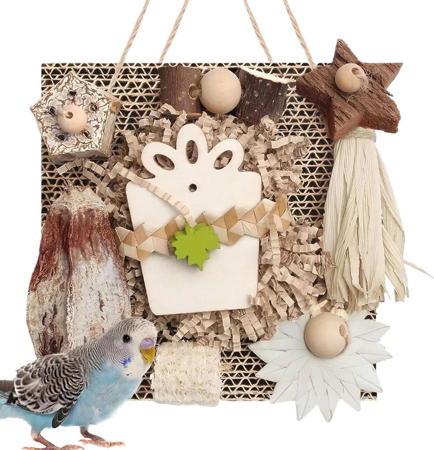 اسباب بازی پرندگان برای مرغ عشق، اسباب بازی های چوبی تعاملی پرندگان - لوازم جانبی قفس برای جویدن بالکن حیاط مرغ در فضای باز داخل خانه داخل پنجره زمین بازی پاسیو باغ حیاط