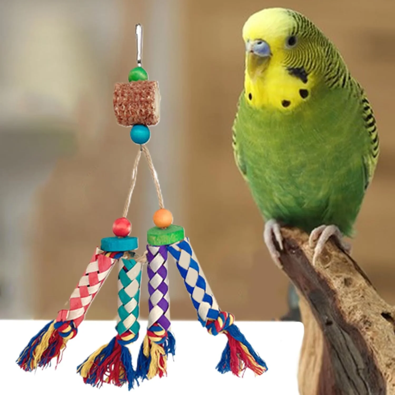 اسباب بازی های طوطی برای پرندگان - طناب رنگارنگ جستجوی غذا برای عروس هلندی - طناب جویدنی بازی تعاملی قفس پرنده برای عروس هلندی، کوتورا، باجی و پریکیتو