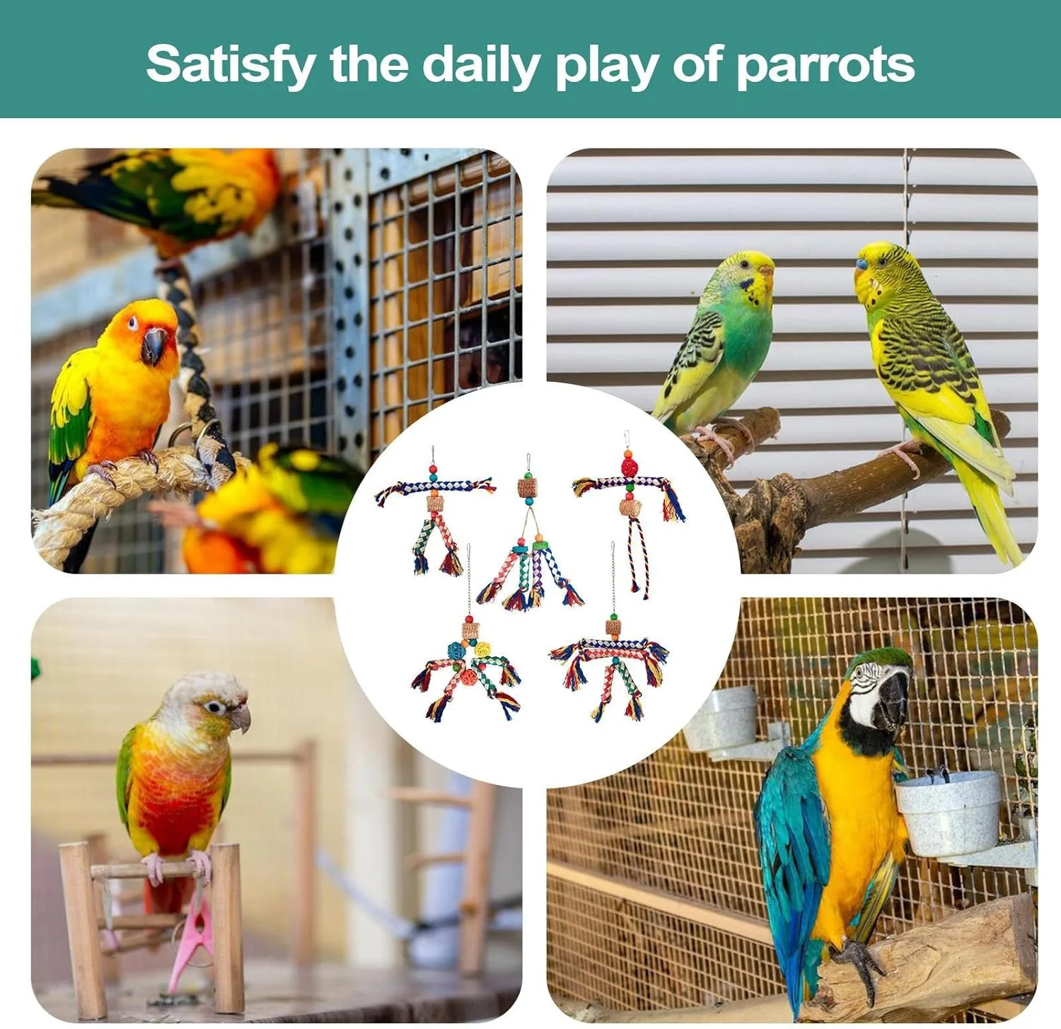 اسباب بازی های طوطی | طناب بازی رنگارنگ برای جستجوی غذا | طناب جویدنی نشیمنگاه قفس پرنده، بازی تعاملی برای کانورها، باجریگارها، عروس هلندی ها و پریکیتوها اسباب بازی های طوطی | طناب بازی رنگارنگ برای جستجوی غذا | طناب جویدنی نشیمنگاه قفس پرنده، بازی تعاملی برای کانورها، باجریگارها، عروس هلندی ها و پریکیتوها