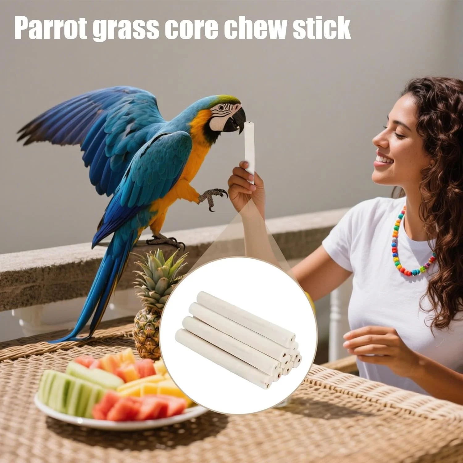 اسباب بازی جویدنی طوطی | چوب گاز گرفتن هسته علفی طوطی - چوب جویدنی هسته علفی تعاملی پرنده برای کاکادو، کانور، عروس هلندی، خزنده، داخل خانه، خارج از خانه، باغ، ایوان