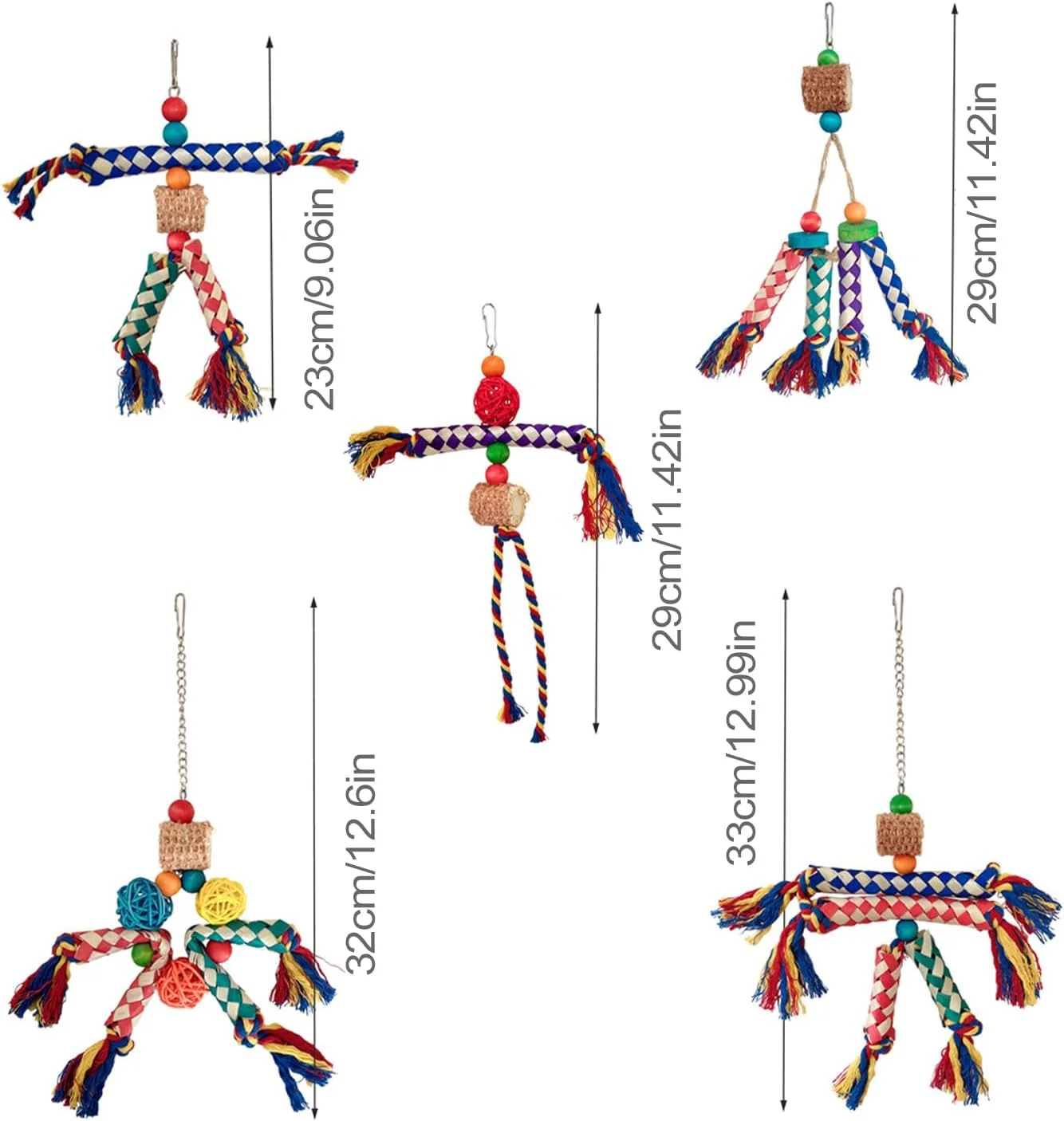 اسباب بازی پرندگان برای کانورها، اسباب بازی جویدنی رنگارنگ طوطی - طناب جویدنی قفس پرنده، نشیمنگاه تعاملی برای عروس هلندی، کوتوله برزیلی، مرغ عشق و کانورها