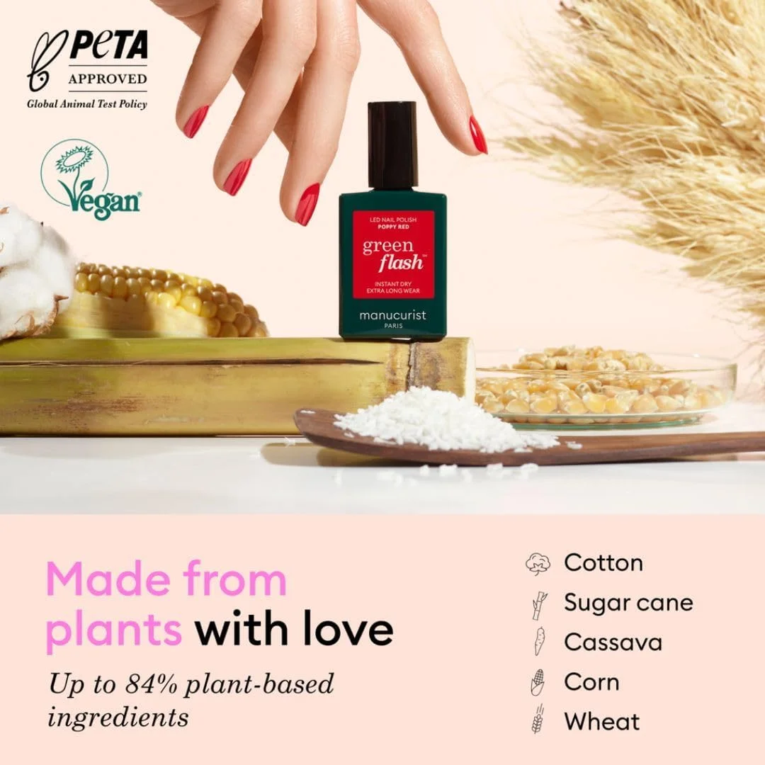 Manucurist - کیت لاک ژل باریک جدید گرین فلش - لامپ LED 36 واتی با بیس کت + تاپ کت + 2 رنگ: لاک قرمز خشخاشی و هورتنسیا صورتی کم رنگ + ریموور + گیره ناخن - هدیه کریسمس برای خانم ها