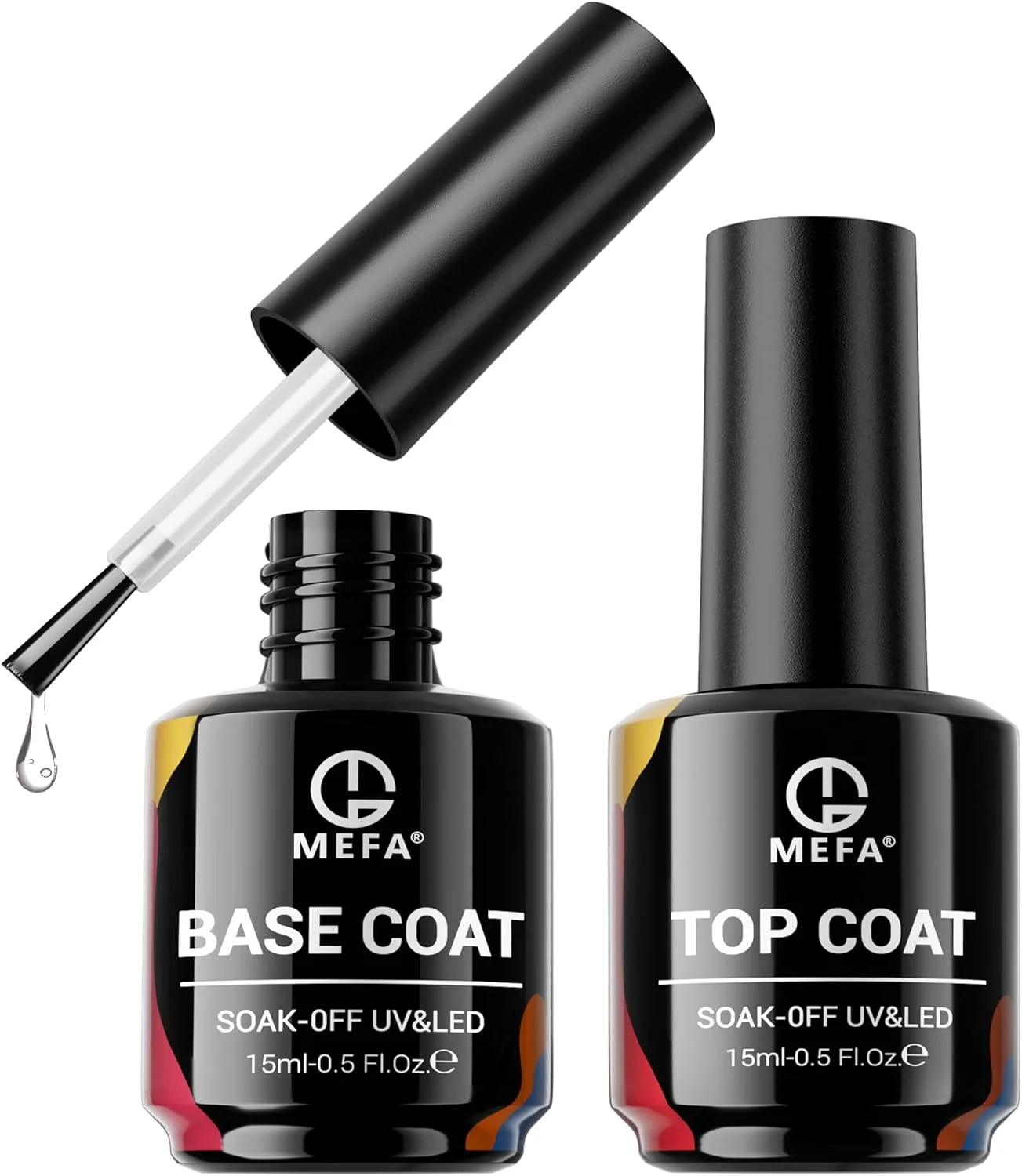 مجموعه دو عددی لاک ژل بیس و تاپ کت 15 میلی لیتری MEFA، لاک ژل بدون نیاز به پاک کردن و تاپ کت، با اثر درخشش براق ماندگار، قابل برداشتن با خیساندن، مناسب برای طراحی ناخن و مانیکور DIY، هدیه تعطیلات