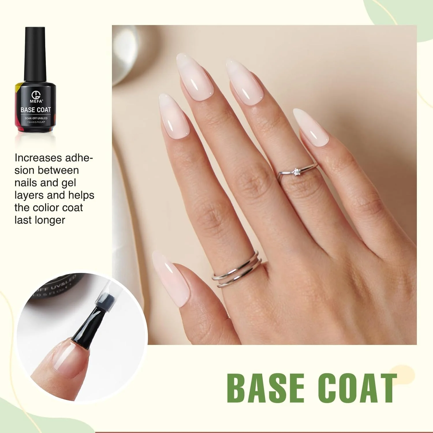 مجموعه دو عددی لاک ژل بیس و تاپ کت 15 میلی لیتری MEFA، لاک ژل بدون نیاز به پاک کردن و تاپ کت، با اثر درخشش براق ماندگار، قابل برداشتن با خیساندن، مناسب برای طراحی ناخن و مانیکور DIY، هدیه تعطیلات