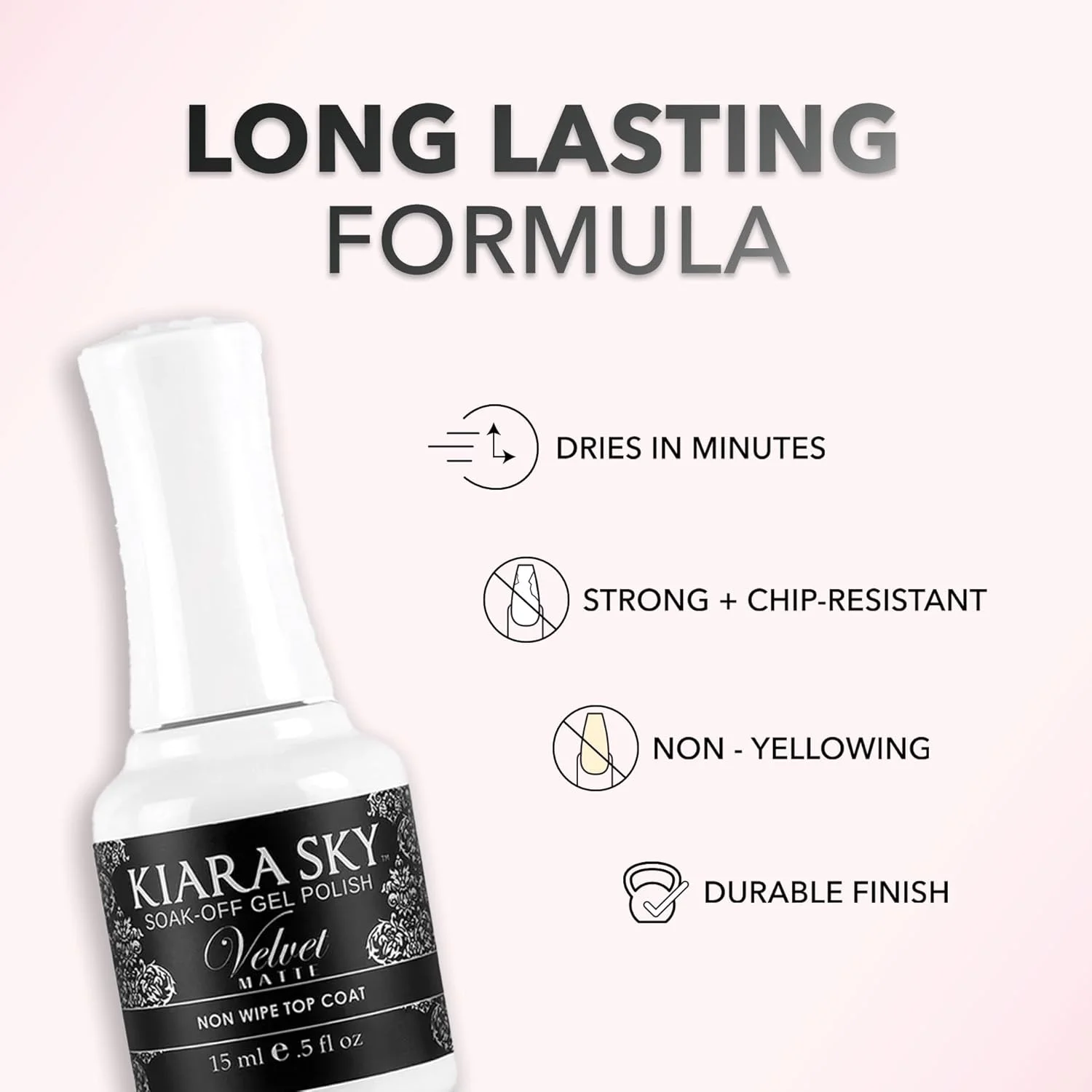 لاک ژل تاپ کت مخملی مات Kiara Sky، خشک شدن با LED UV