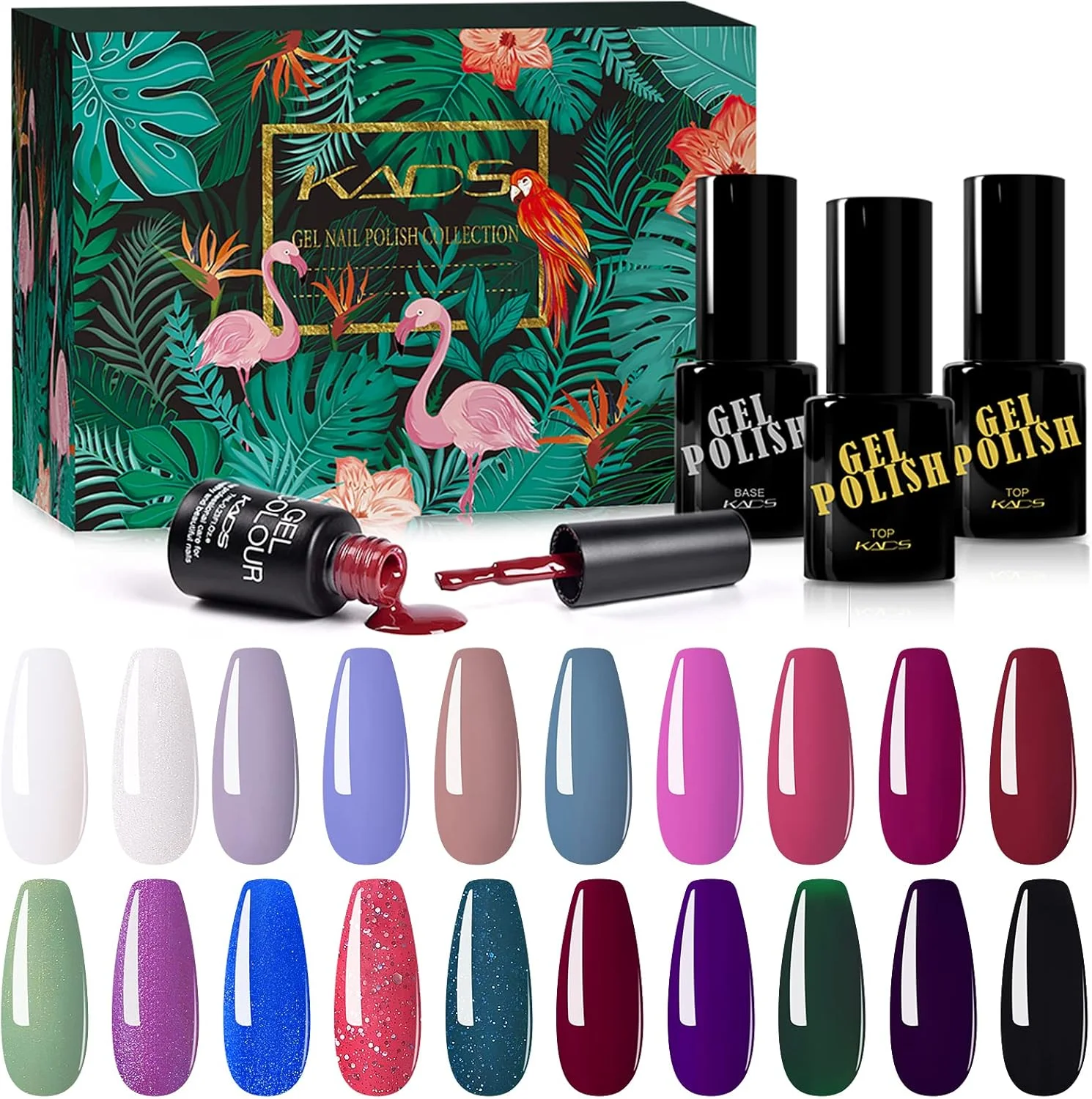 ست لاک ژل 23 عددی KADS، ست لاک ژل LED خیس خورده، ست مبتدی لاک ژل اکلیلی با تاپ کت براق و مات و بیس کت مناسب برای تمام فصول