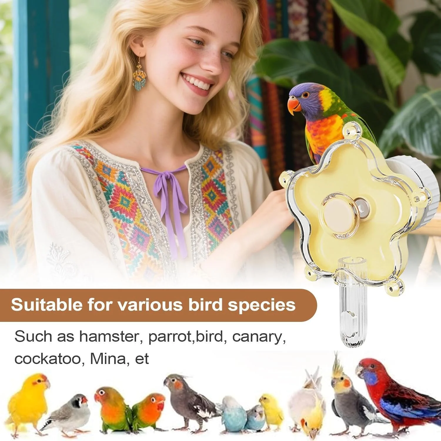 اسباب بازی های جستجوی غذا برای پرندگان - لوازم جانبی قفس تعاملی چرخشی، اسباب بازی تغذیه گل | برای زمان تنهایی در خانه، تحریک ذهنی، تمرین، غنی سازی فضا، مدیریت رفتار، آموزش