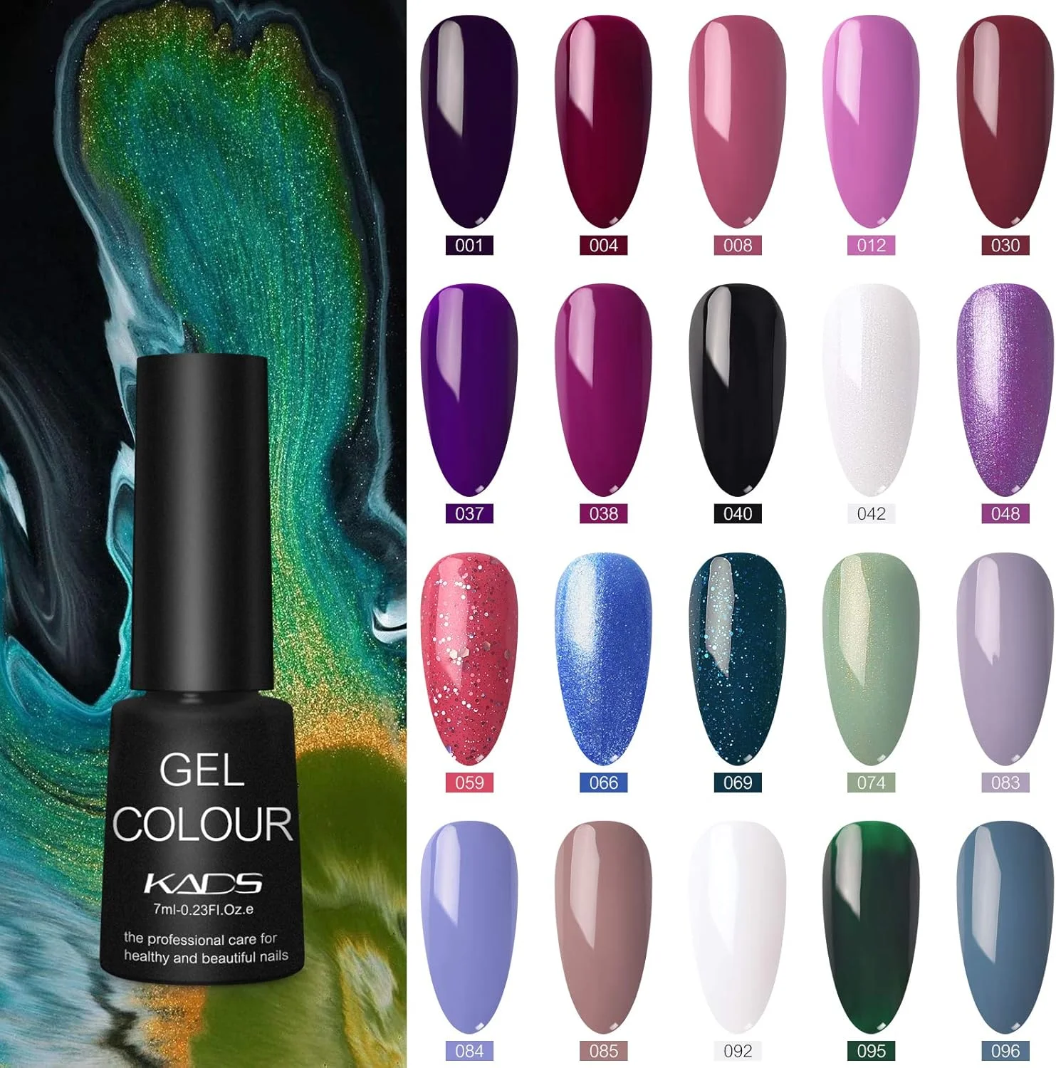 ست لاک ژل 23 عددی KADS، ست لاک ژل LED خیس خورده، ست مبتدی لاک ژل اکلیلی با تاپ کت براق و مات و بیس کت مناسب برای تمام فصول