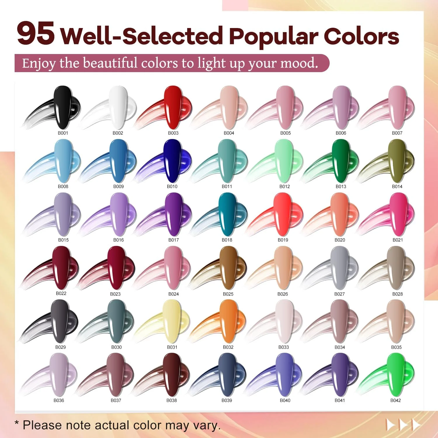 ست لاک ژل جادسون شامل ۱۰۰ بطری لاک ژل با دستگاه یو وی ال ای دی، ۹۵ رنگ متنوع براق و اکلیلی، سبز نعنایی، صورتی روشن، بیس کت لاک ژل، تاپ کت براق و مات