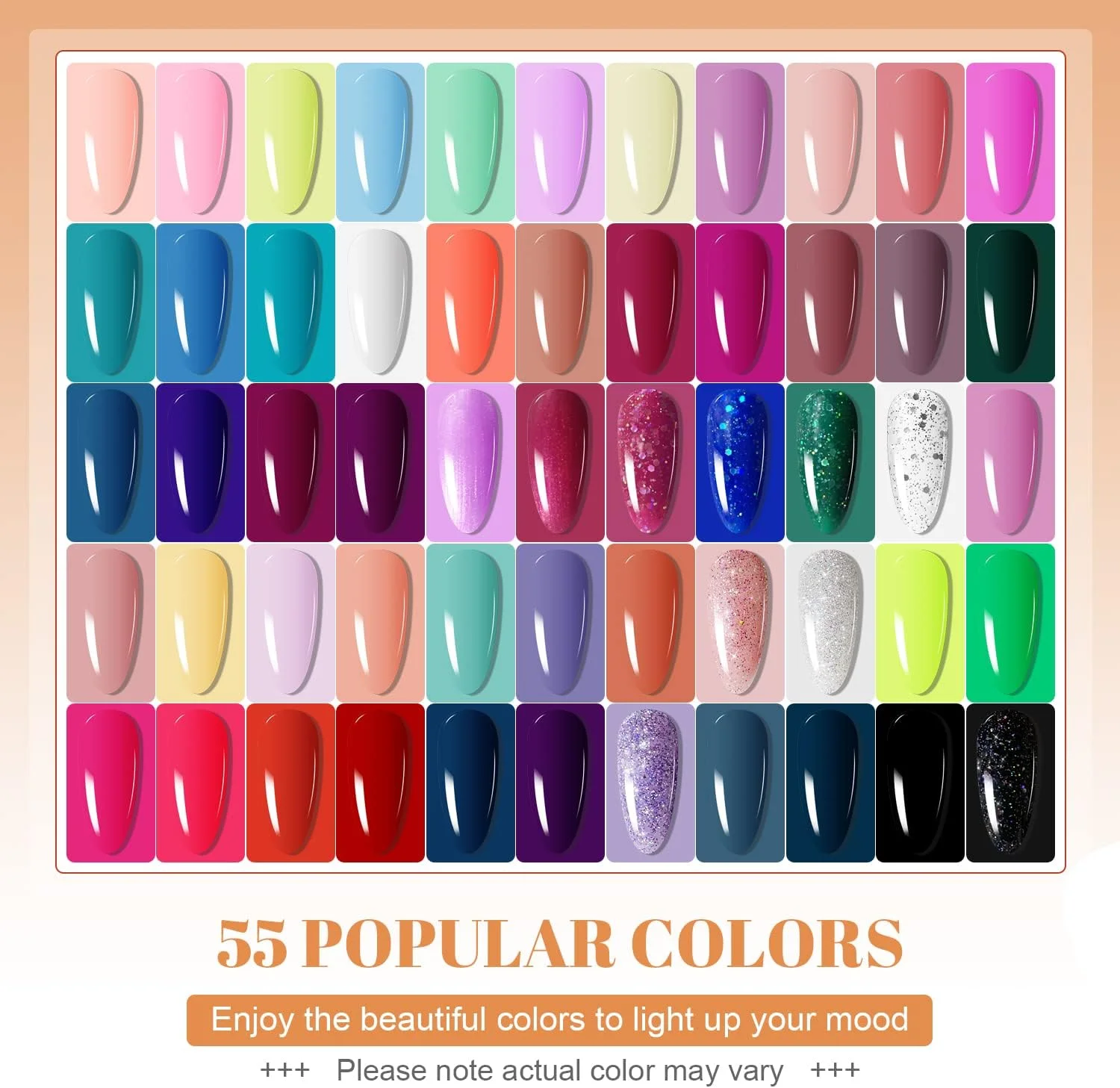 ست لاک ژل 60 عددی JODSONE، شامل 55 رنگ ترکیبی روشن و تیره، سبز زمردی، آبی کلاین، بیس کت بدون نیاز به پاک کردن، تاپ کت مات و براق