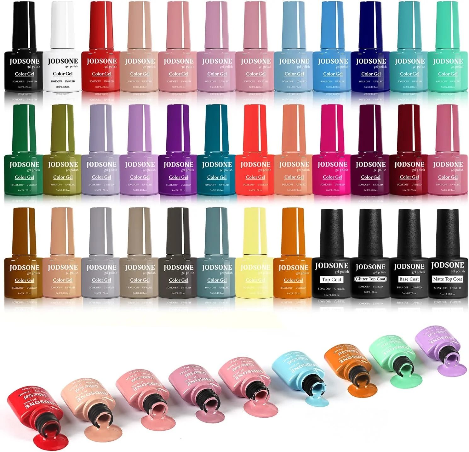 ست لاک ژل ۳۲ رنگ جادسون، رنگ یکسان، بطری یکسان، بدون نیاز به لایه برداری، بیس کت، تاپ کت مات، اکلیلی، انتخاب حرفه ای ست لاک ژل ۳۲ رنگ جادسون، رنگ یکسان، بطری یکسان، بدون نیاز به لایه برداری، بیس کت، تاپ کت مات، اکلیلی، انتخاب حرفه ای