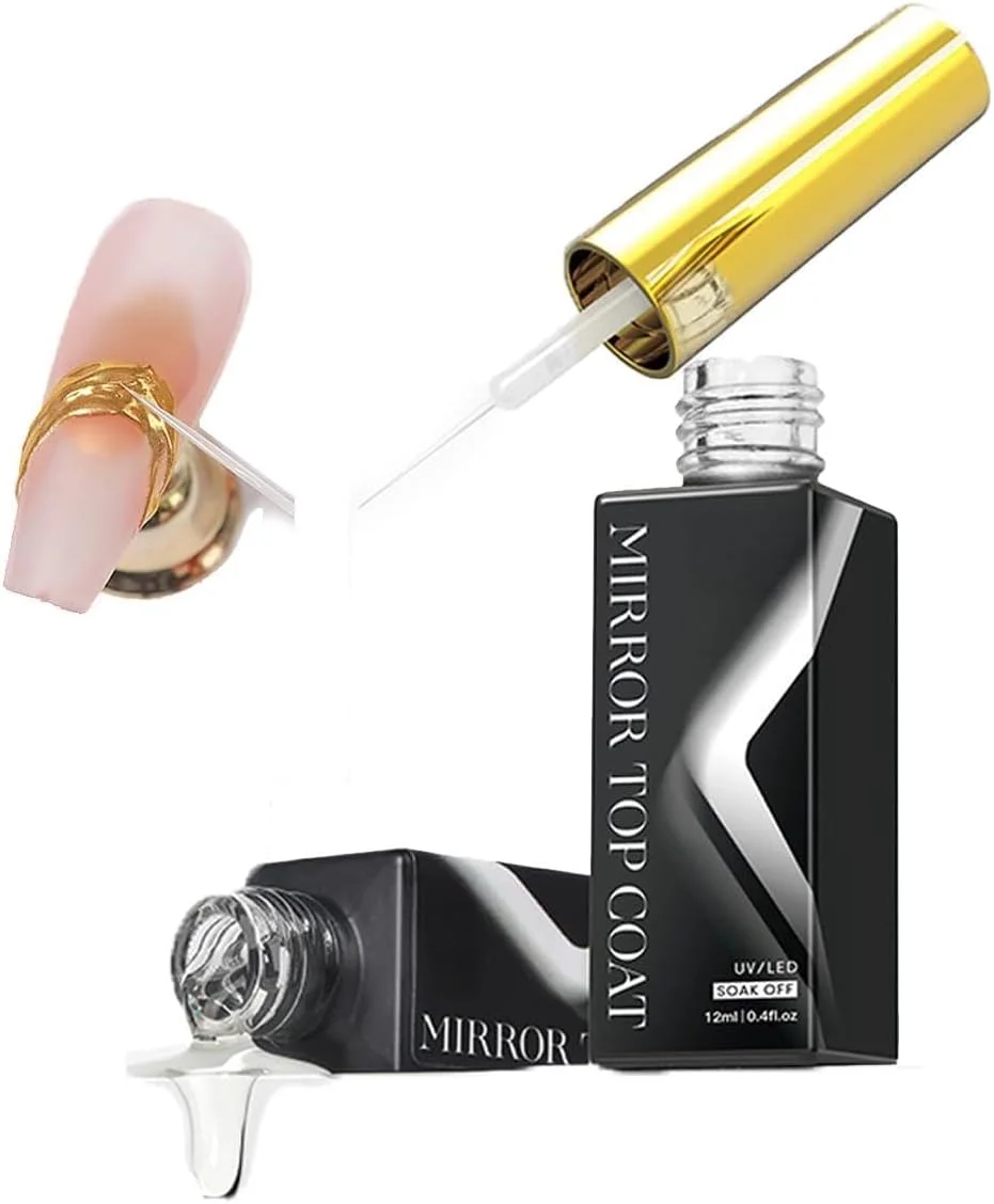 تاپ کت بدون نیاز به پاک کردن برای لاک ژل متالیک، روکش مات و آینه ای، نیاز به لامپ LED برای خشک شدن سریع، محافظت بادوام و قوی از ناخن، مناسب برای استفاده در خانه و سالن (مشکی)