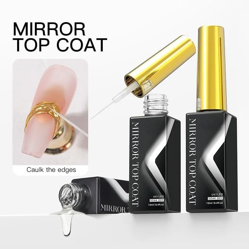 تاپ کت بدون نیاز به پاک کردن برای لاک ژل متالیک، روکش مات و آینه ای، نیاز به لامپ LED برای خشک شدن سریع، محافظت بادوام و قوی از ناخن، مناسب برای استفاده در خانه و سالن (مشکی)