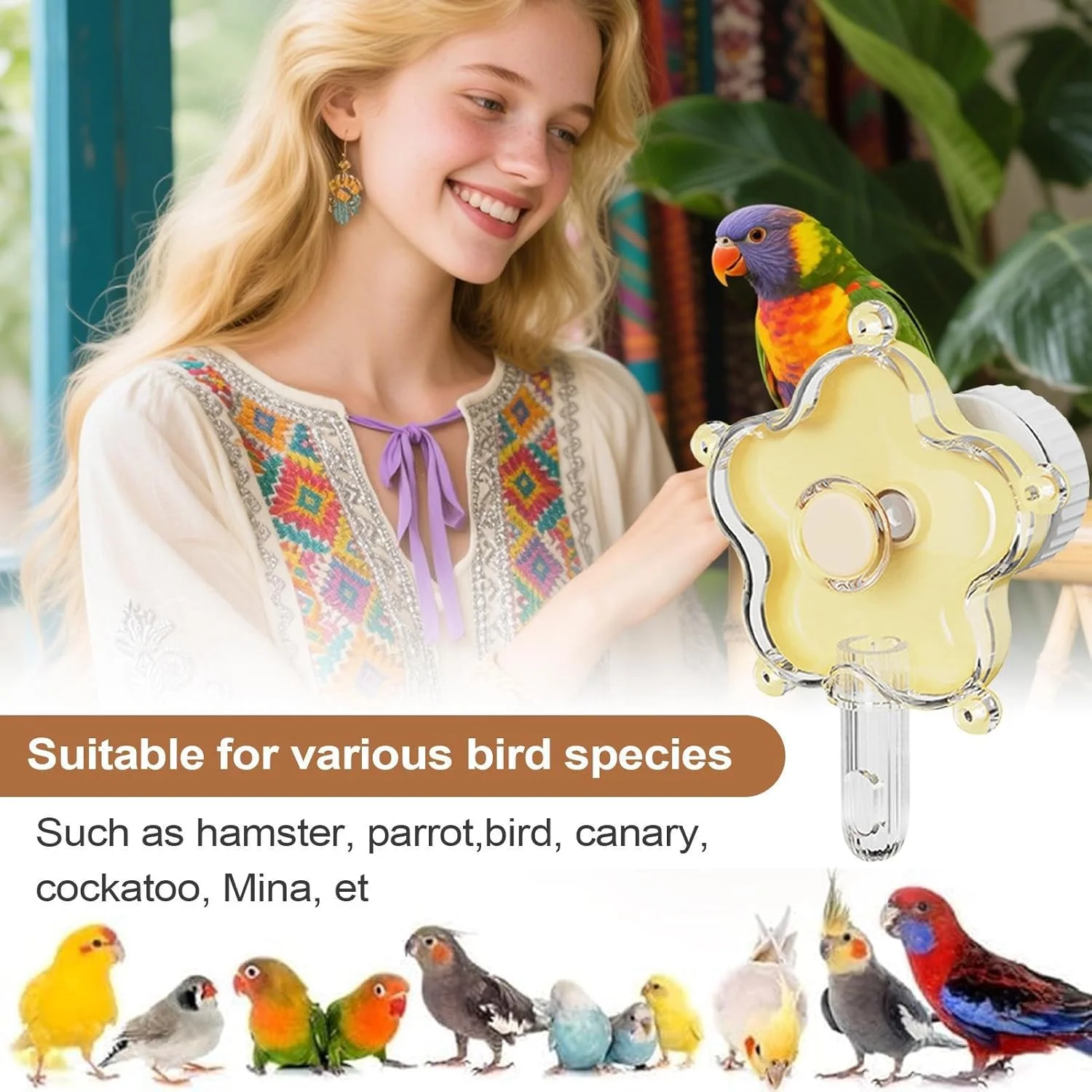 اسباب بازی های تغذیه پرندگان - لوازم جانبی قفس چرخشی - فیدر قفس گل - برای تحریک ذهنی و تمرین در زمان تنهایی در خانه، فضای غنی سازی و مدیریت رفتار