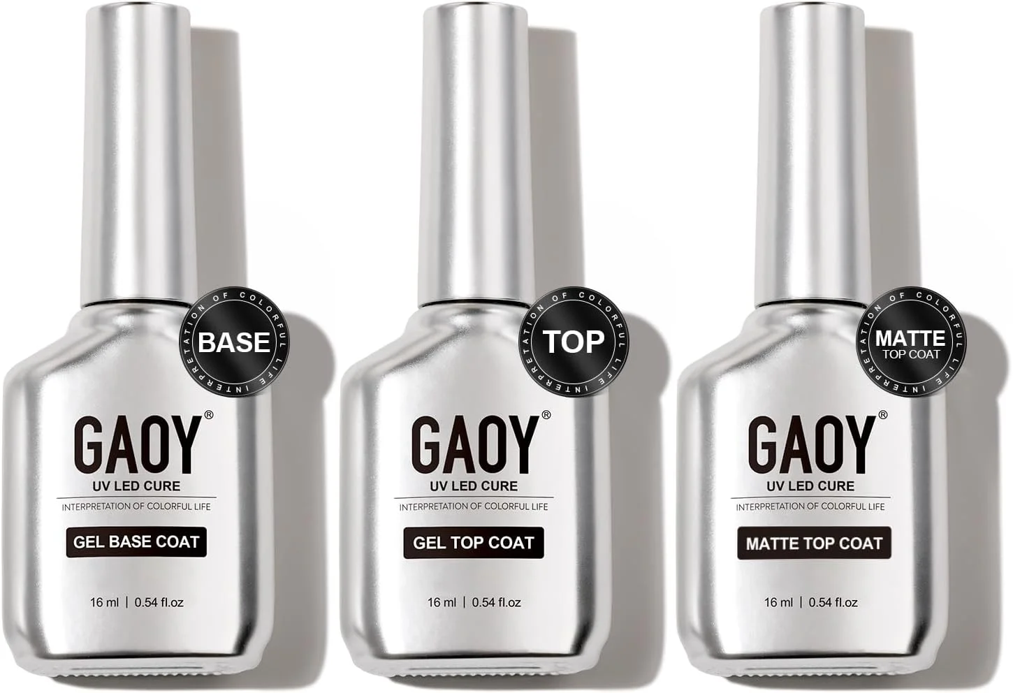 ست لاک ژل تاپ کت، مات و بیس کت GAOY، 3 عدد 16 میلی لیتر، ترکیبی براق و مات بدون نیاز به دستمال برای لاک ژل ناخن خشک شونده با نور UV