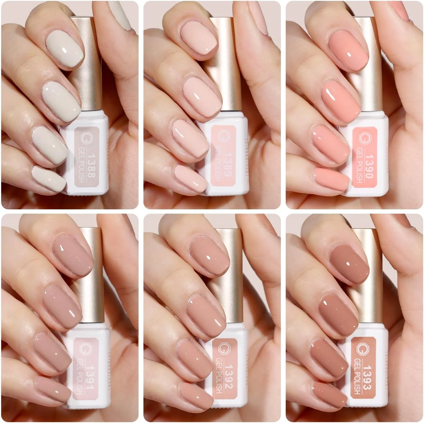 مجموعه لاک ژل صورتی کالباسی GAOY، 6 رنگ خنثی بژ، مناسب برای استفاده در سالن و طراحی ناخن در خانه