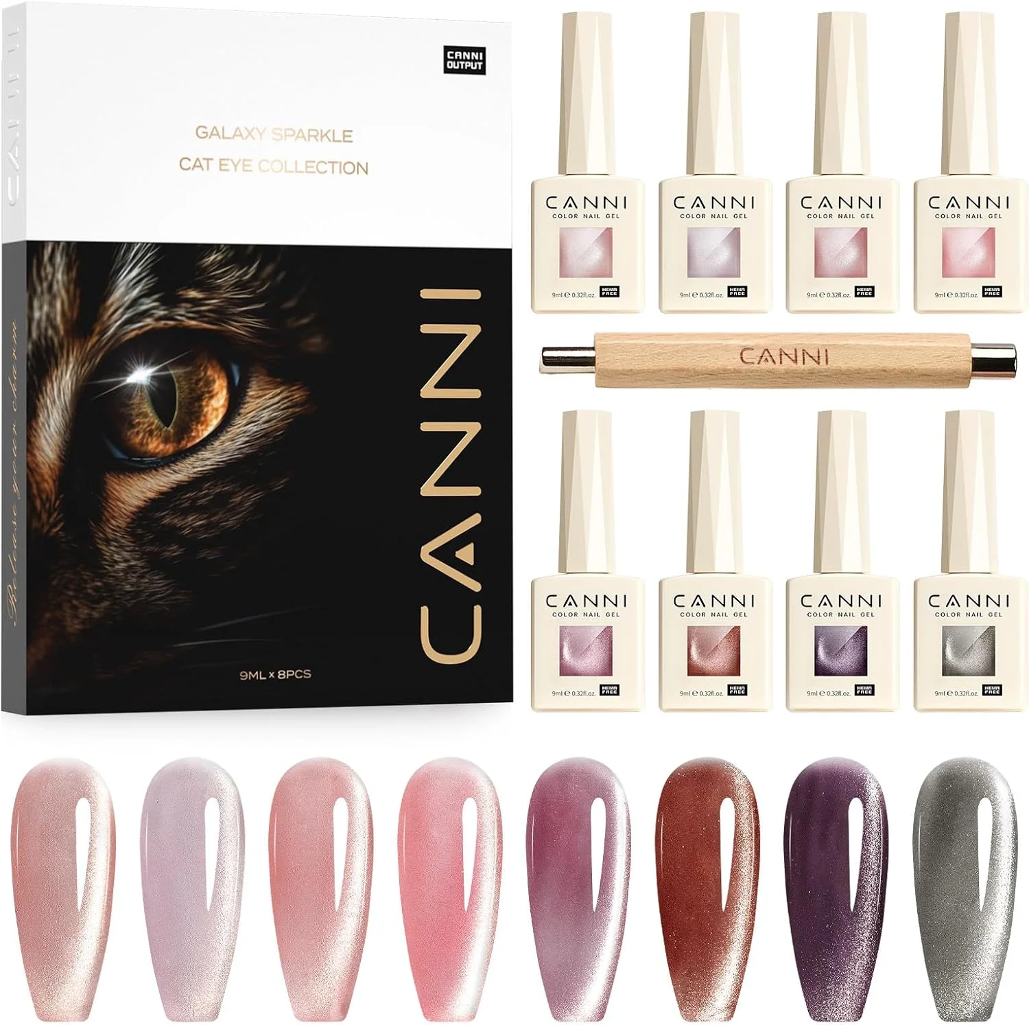 ست لاک ژل چشم گربه ای 8 عددی CANNI، 9 میلی لیتری، ژله ای صورتی قرمز بنفش اکلیلی هولوگرافیک، کیت لاک ژل چشم گربه ای با آهنربا، رنگ های براق، خیساندن، هنر ناخن LED، مانیکور ژلی، هدیه DIY سالن