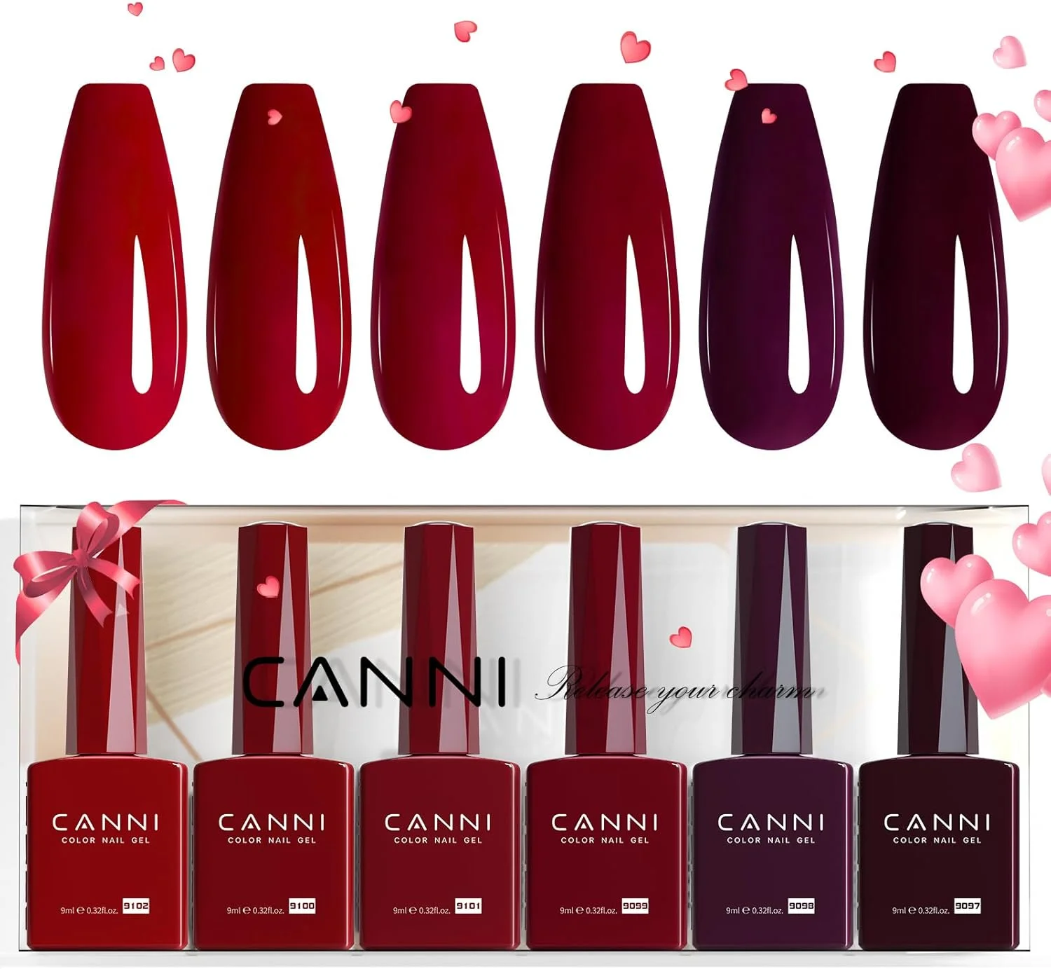 ست لاک ژل قرمز تیره بدون هما CANNI، 6 رنگ 9 میلی لیتری، لاک ناخن ژلی شرابی قرمز گیلاسی تیره، کیت رنگ قرمز شرابی خونی، کیت مانیکور ژل ناخن LED خیساندنی DIY در خانه، هدیه سالن