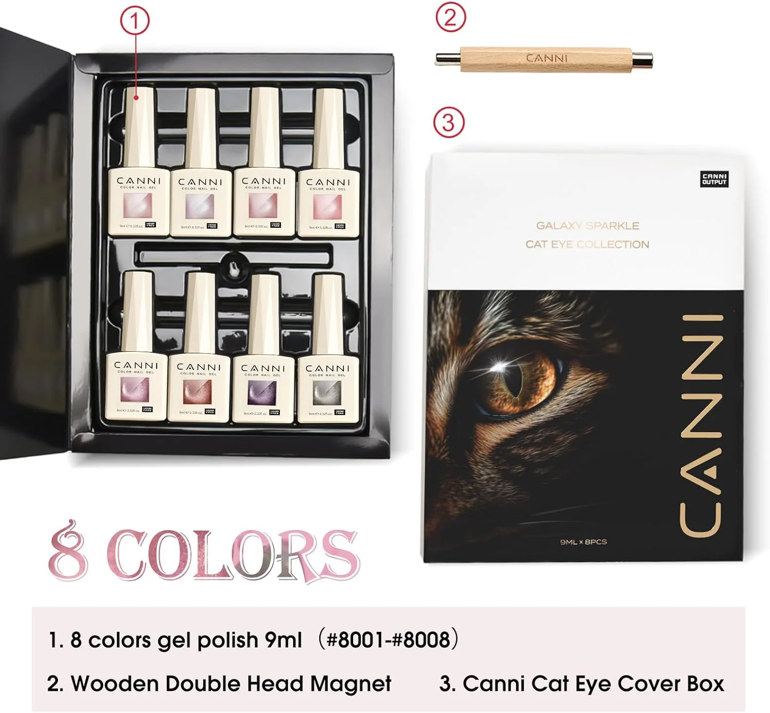 ست لاک ژل چشم گربه ای 8 عددی CANNI، 9 میلی لیتری، ژله ای صورتی قرمز بنفش اکلیلی هولوگرافیک، کیت لاک ژل چشم گربه ای با آهنربا، رنگ های براق، خیساندن، هنر ناخن LED، مانیکور ژلی، هدیه DIY سالن ست لاک ژل چشم گربه ای 8 عددی CANNI، 9 میلی لیتری، ژله ای صورتی قرمز بنفش اکلیلی هولوگرافیک، کیت لاک ژل چشم گربه ای با آهنربا، رنگ های براق، خیساندن، هنر ناخن LED، مانیکور ژلی، هدیه DIY سالن