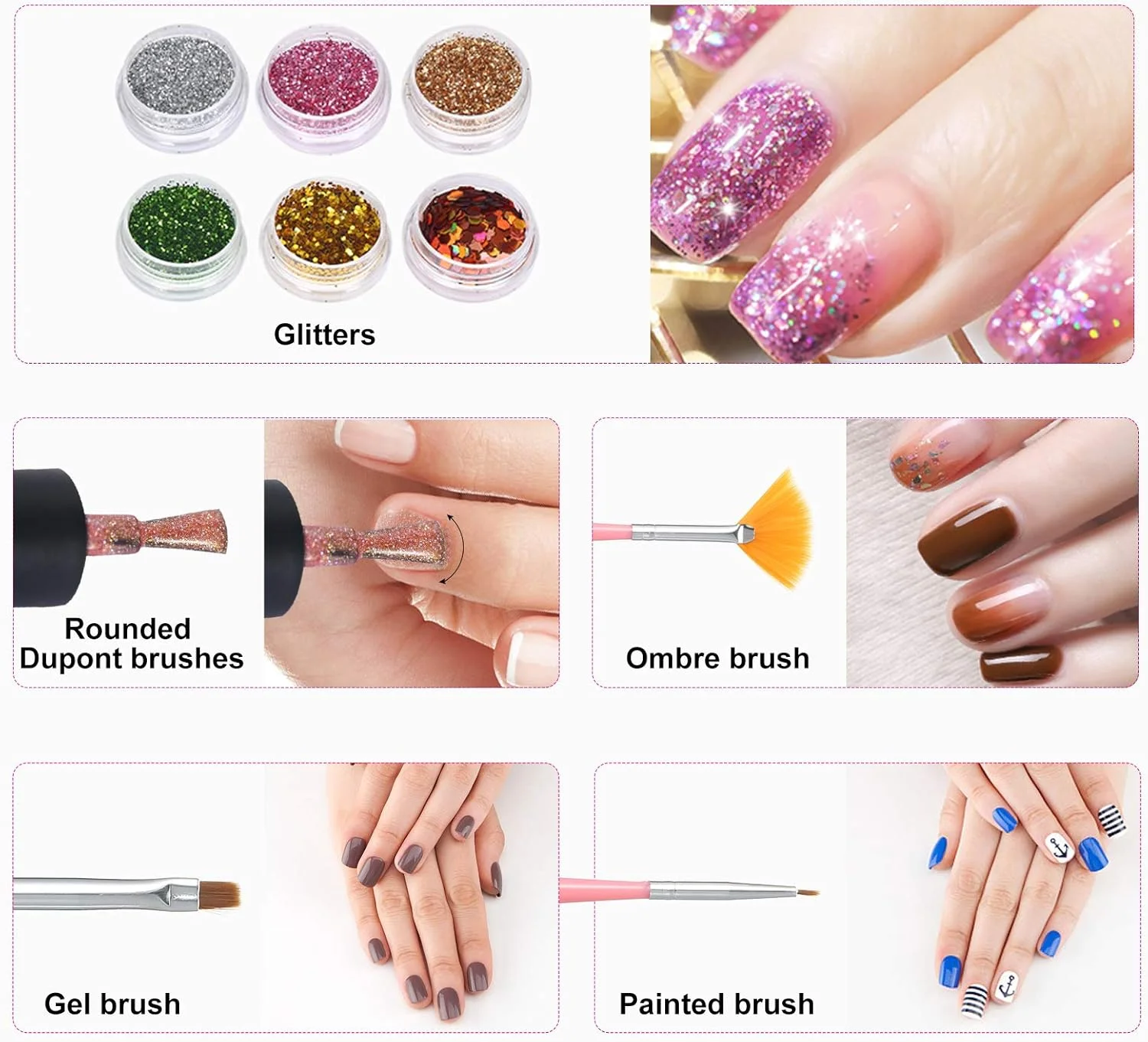 ست لاک ناخن عمومی، کیت ژل 43 تکه با پوشش نهایی مات و براق، مناسب برای خانم ها