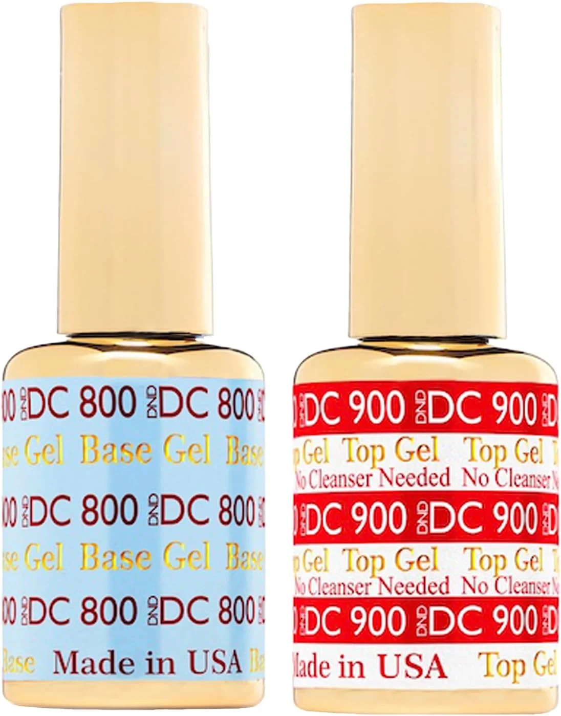 ست ژل بیس و تاپ کت بدون نیاز به تمیز کردن DND DC، ژل بیس لاک 800 و تاپ کت بدون نیاز به تمیز کردن 900، دوتایی لاک ژل حرفه ای سالنی، 15 میلی لیتر