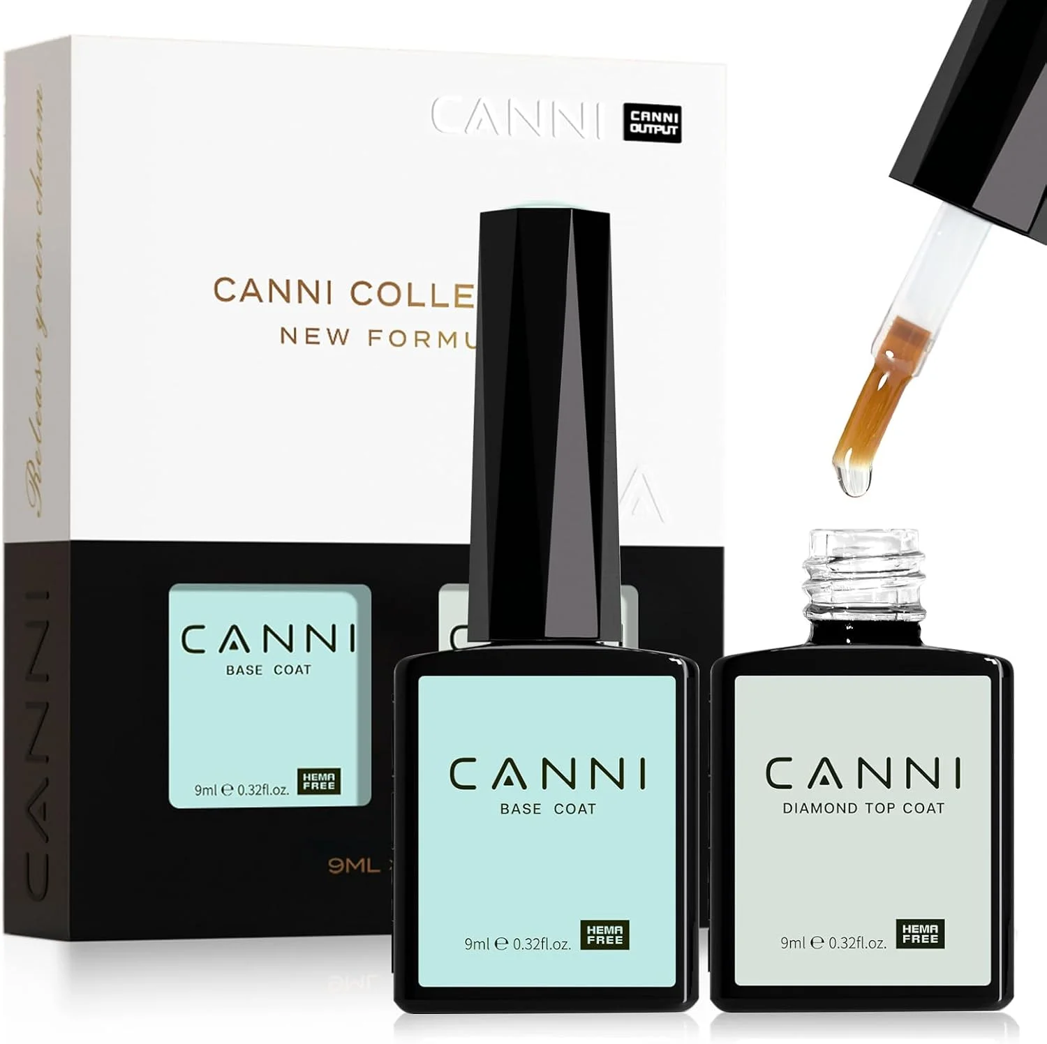 ست لاک ژل پایه و تاپ کت CANNI، 2 عدد 9 میلی لیتر - با پوشش براق و ماندگاری بالا، قابل برداشتن با خیساندن، مناسب برای استفاده با دستگاه UV LED، هدیه ای مناسب برای مانیکور ناخن در سالن یا منزل