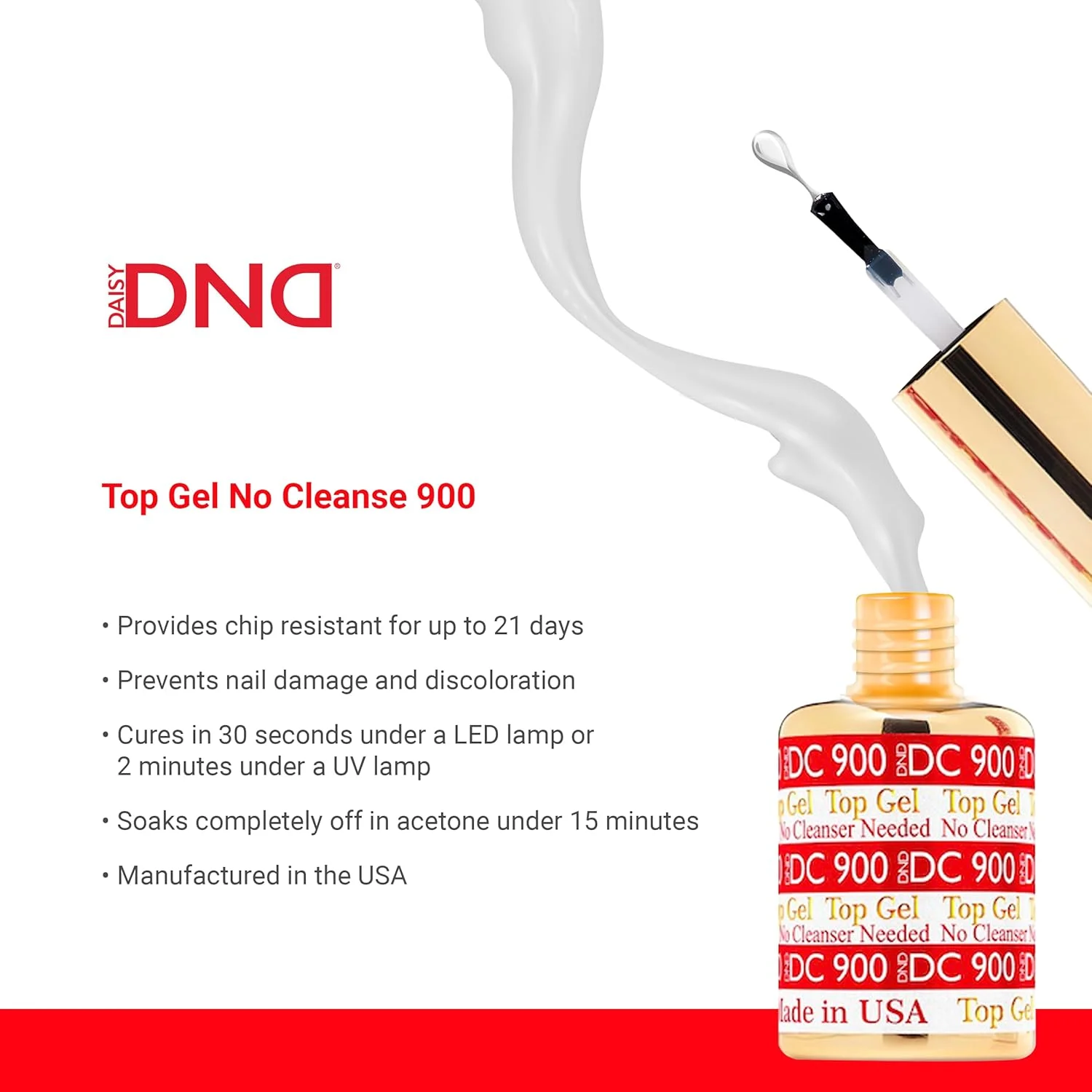 ست ژل بیس و تاپ کت بدون نیاز به تمیز کردن DND DC، ژل بیس لاک 800 و تاپ کت بدون نیاز به تمیز کردن 900، دوتایی لاک ژل حرفه ای سالنی، 15 میلی لیتر