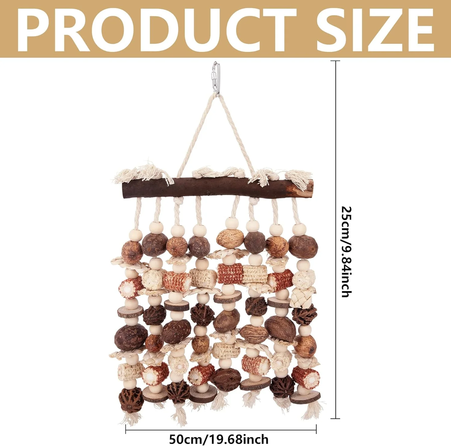 اسباب بازی بزرگ طوطی Deloky - اسباب بازی جویدنی و پاره کردنی چوبی طبیعی برای طوطی خاکستری آفریقایی، آمازون، ماکائو، نژادهای متوسط