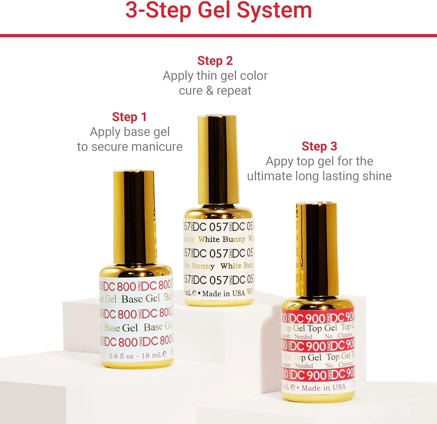 ست ژل بیس و تاپ کت بدون نیاز به تمیز کردن DND DC، ژل بیس لاک 800 و تاپ کت بدون نیاز به تمیز کردن 900، دوتایی لاک ژل حرفه ای سالنی، 15 میلی لیتر