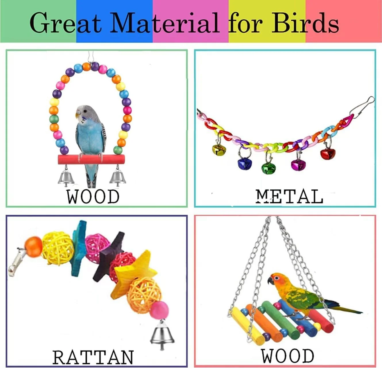 مجموعه اسباب بازی پرندگان، لوازم جانبی قفس پرندگان رنگارنگ با تاب، اسباب بازی های جویدنی، نردبان، تخت آویز و آینه برای طوطی ها، مرغ عشق ها، عروس هلندی ها، کانورها، مرغ های عشق، فنچ ها، پاراکیت ها و ماکائوها (9 تکه، پرندگان-A) مجموعه اسباب بازی پرندگان، لوازم جانبی قفس پرندگان رنگارنگ با تاب، اسباب بازی های جویدنی، نردبان، تخت آویز و آینه برای طوطی ها، مرغ عشق ها، عروس هلندی ها، کانورها، مرغ های عشق، فنچ ها، پاراکیت ها و ماکائوها (9 تکه، پرندگان-A)