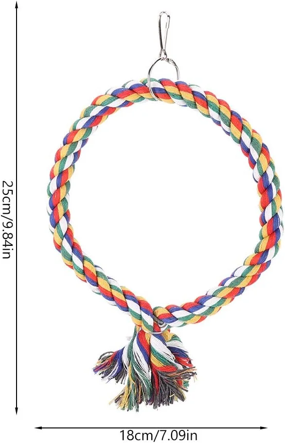 حلقه طنابی رنگارنگ پنبه ای برای پرنده، اسباب بازی حلقه ای صعودی، تاب بازی و ایستادن پرنده خانگی حلقه طنابی رنگارنگ پنبه ای برای پرنده، اسباب بازی حلقه ای صعودی، تاب بازی و ایستادن پرنده خانگی