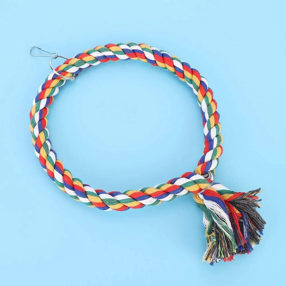 حلقه طنابی رنگارنگ پنبه ای برای پرنده، اسباب بازی حلقه ای صعودی، تاب بازی و ایستادن پرنده خانگی حلقه طنابی رنگارنگ پنبه ای برای پرنده، اسباب بازی حلقه ای صعودی، تاب بازی و ایستادن پرنده خانگی